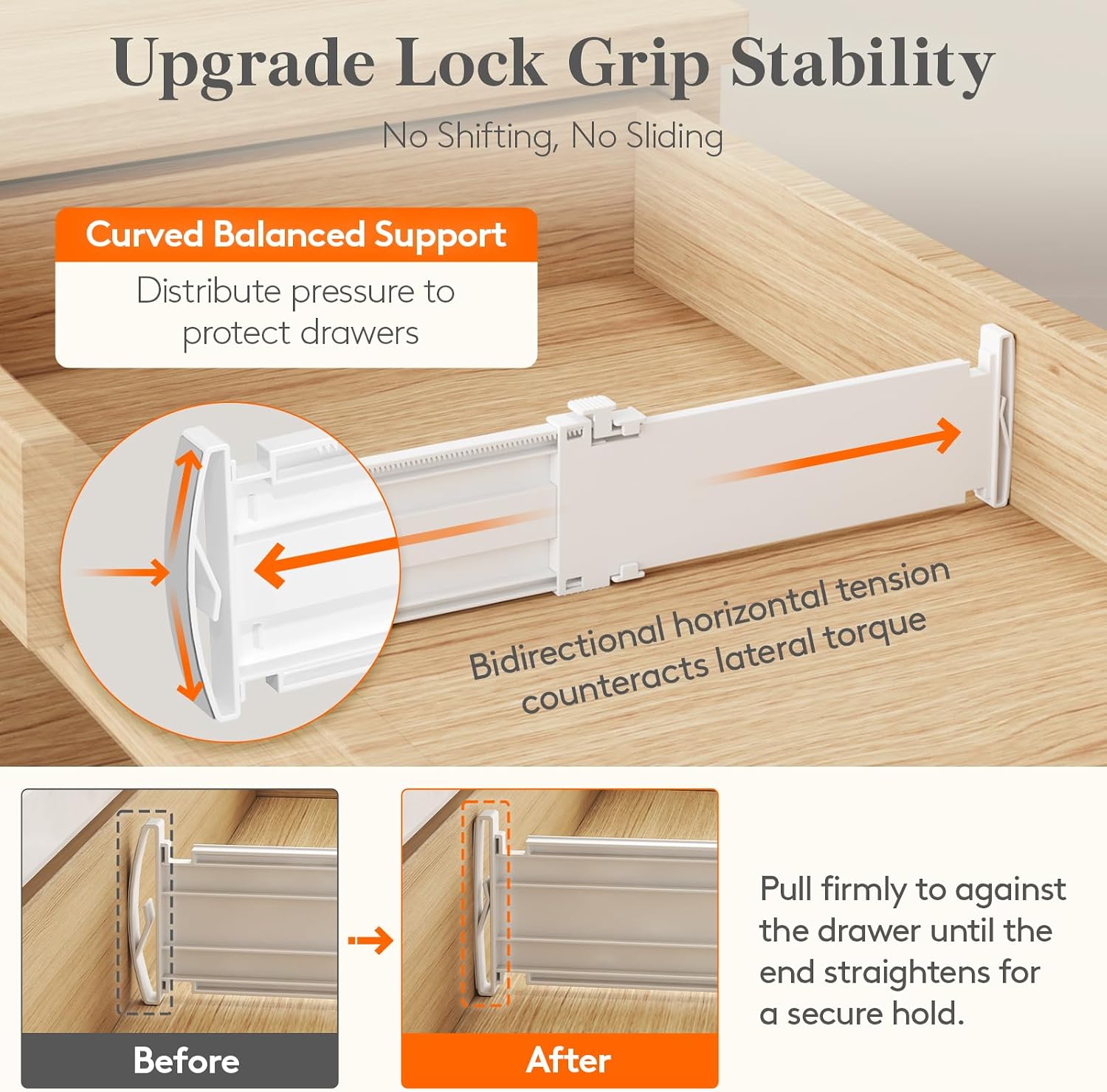 Lifewit Drawer Dividers for Clothes, 3.2" High 10.5"-16.5" Expandable Dresser Drawer Organizers, Adjustable White Plastic Separators for Kitchen, Cabinet, Nursery, Socks & Underwear Storage, 4 Pack - Image 4