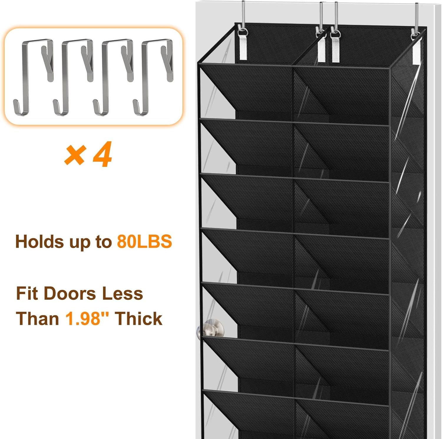 UVIAHOMI 20-30 Pairs Over the Door Shoe Organizer, Clear Pockets Hanging Shoe Storage for Closet, 10-Tier Door Shoes Rack, Handing Shoes Holder Fit All the Family's Sneakers, Boots, Heels, Black - Image 8