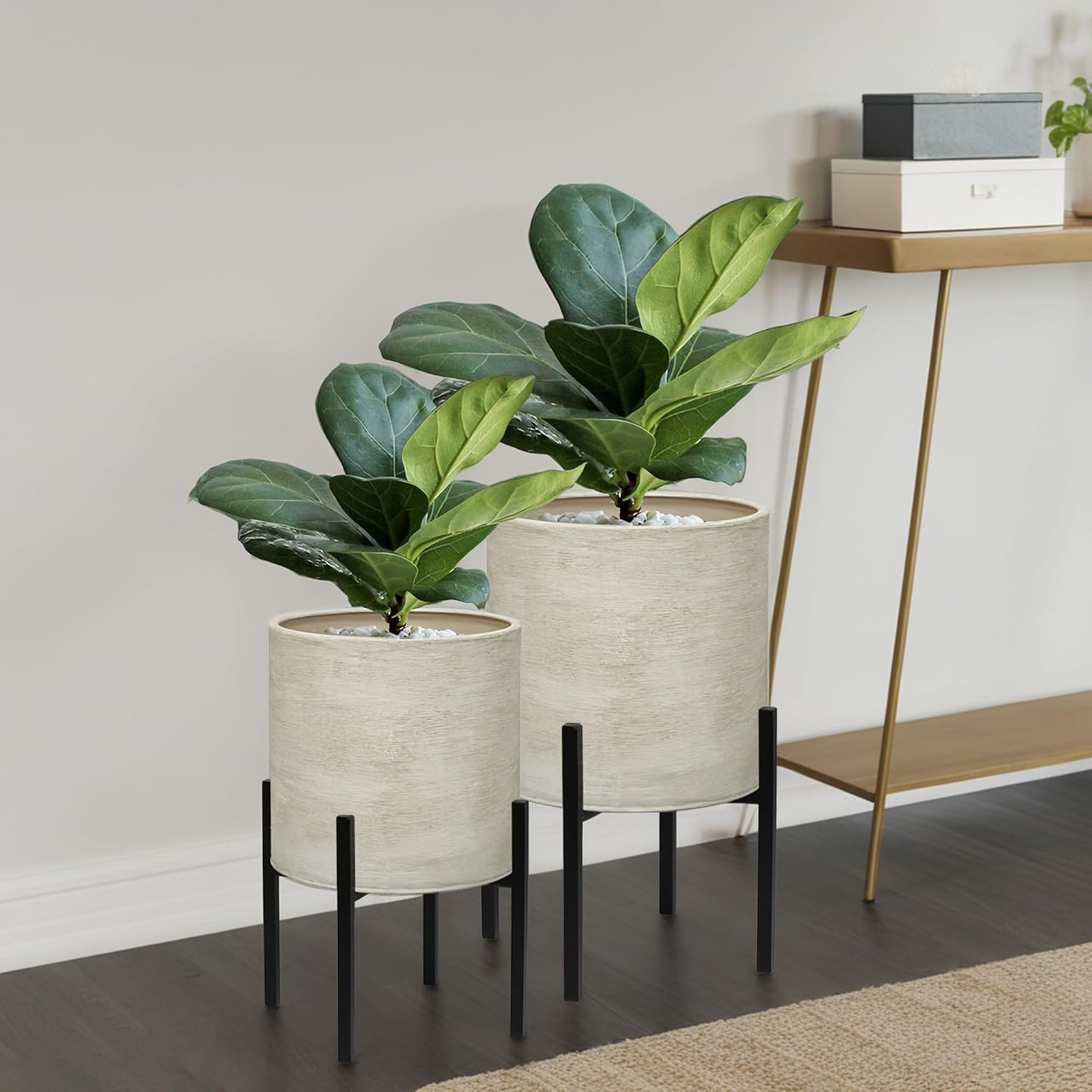 ARNIS Modern Plant Pots, Set of 2 Large Planters with Stand, Decorative Planters, Metal Pots with Drainage Holes for Living Room, Office, Garden or Balcony, 8.25 &10.5 Inch, Dirt - Image 7