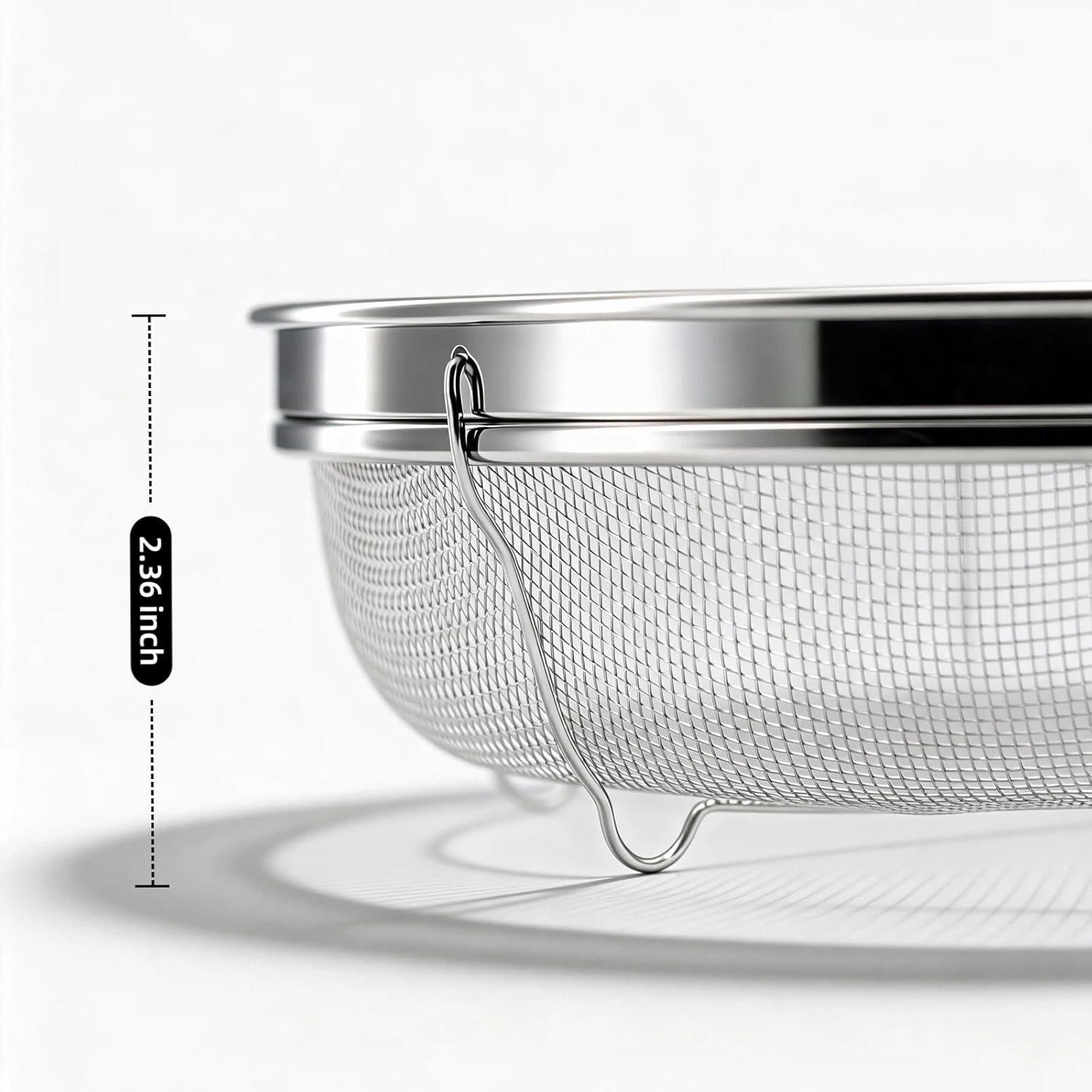 Fine Mesh Strainer for Kitchen, Stainless Steel Colander Bowl for Pasta, Rice, Fruit, Metal Net Baskets with Resting Base - Strain, Drain, Rinse (Diameter 9.84 inch) - Image 3