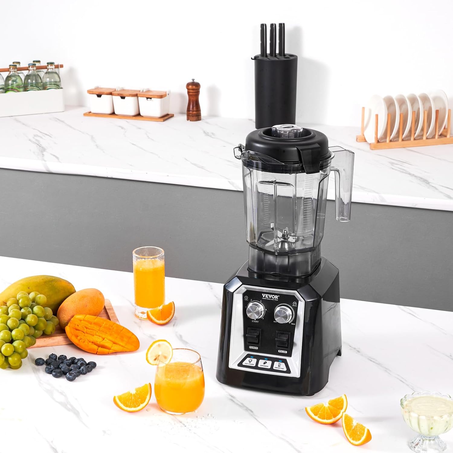 VEVOR Professional Blender, Commercial Countertop Blenders, 68 oz Jar Blender Combo, Stainless Steel 3 Functions, for Frozen Drinks, Shakes, Smoothies, Peree, and Crush Ice, Black - Image 8