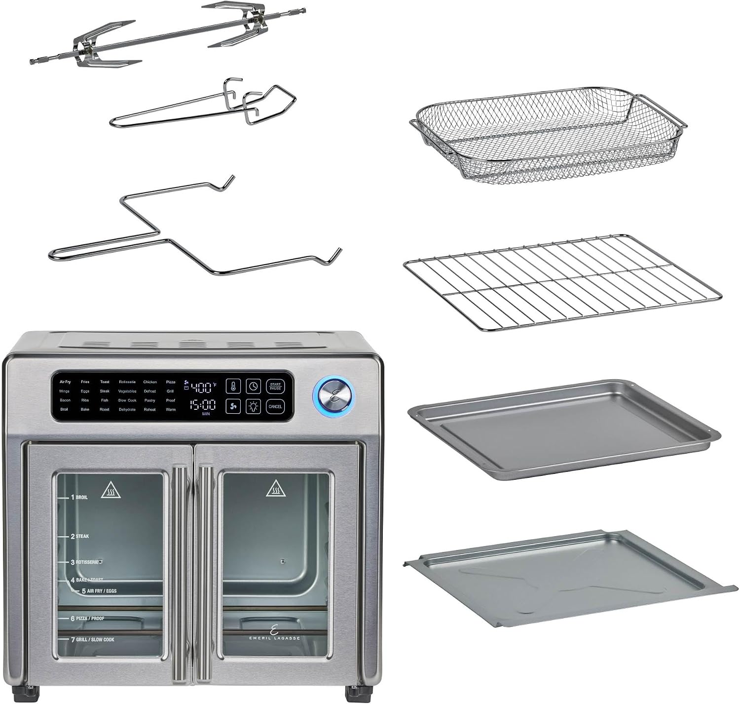 Emeril Lagasse Extra Large French Door Air Fryer Toaster Oven Combo, 24 Cooking Functions and Digital Controls, 7 Accessories Included, Stainless Steel Finish, 26QT Capacity - Image 9