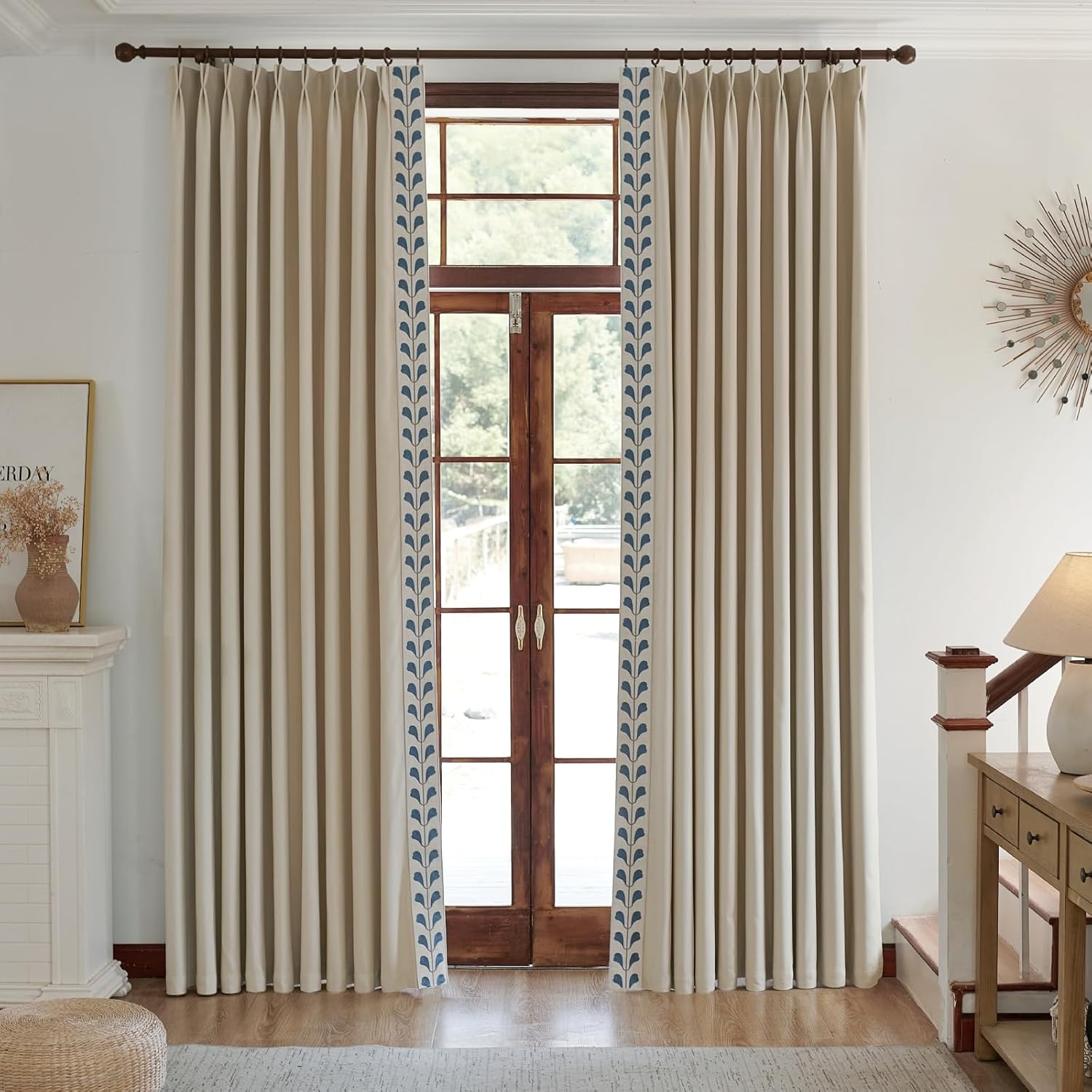 VisionaryHomeDesign Pinch Pleat Drapes with Embroidered Trim,Floor to Ceiling, Wrinkle Free, Designer Curtains for Home, Room, Windows (50Wx108L (Set of 2)) - Image 3
