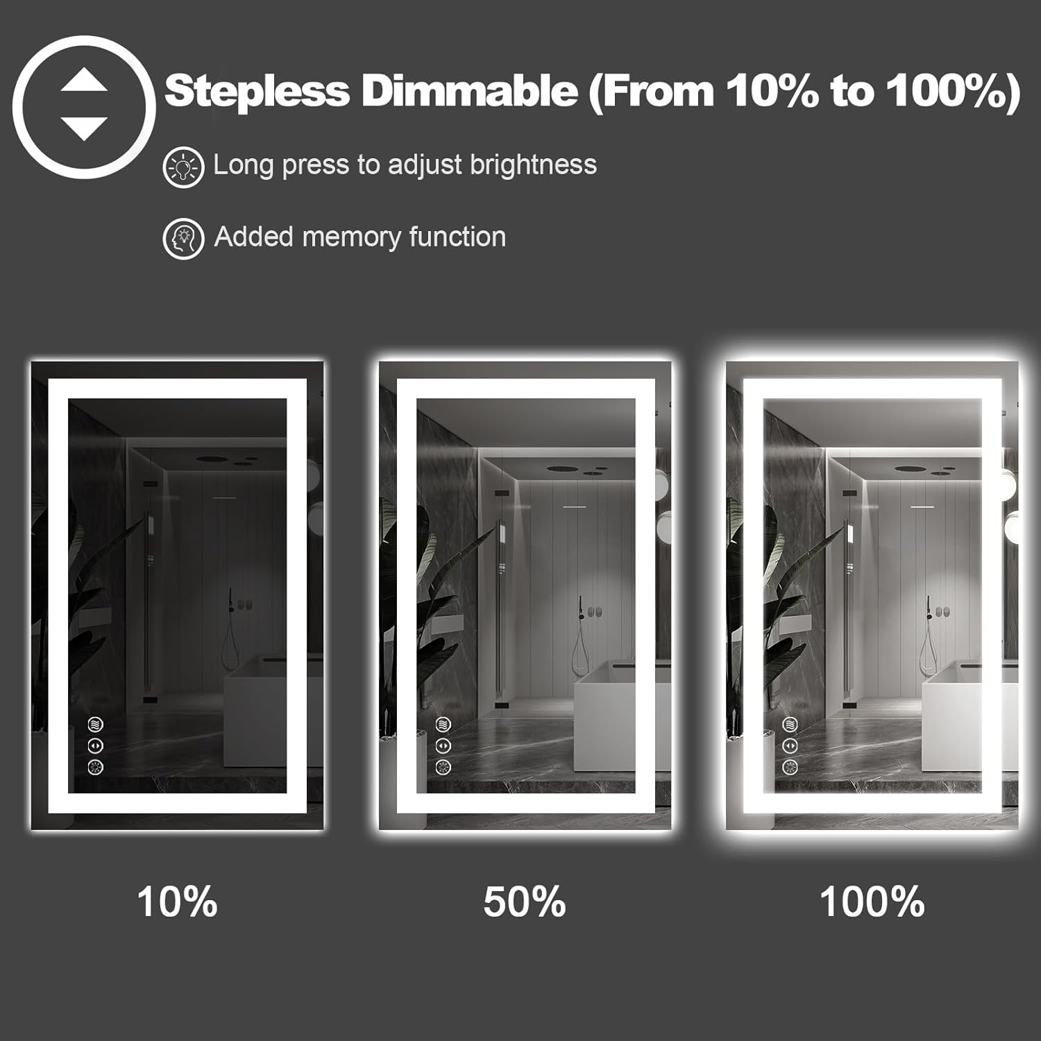 Amorho LED Bathroom Mirror, 55" X30" Mirror with Front Light and Backlit, Dimmable Bathroom Mirrors for Wall, Anti-Fog, Memory, 3 Colors, Double LED Lights, Shatter-Proof, ETL Listed - Image 6