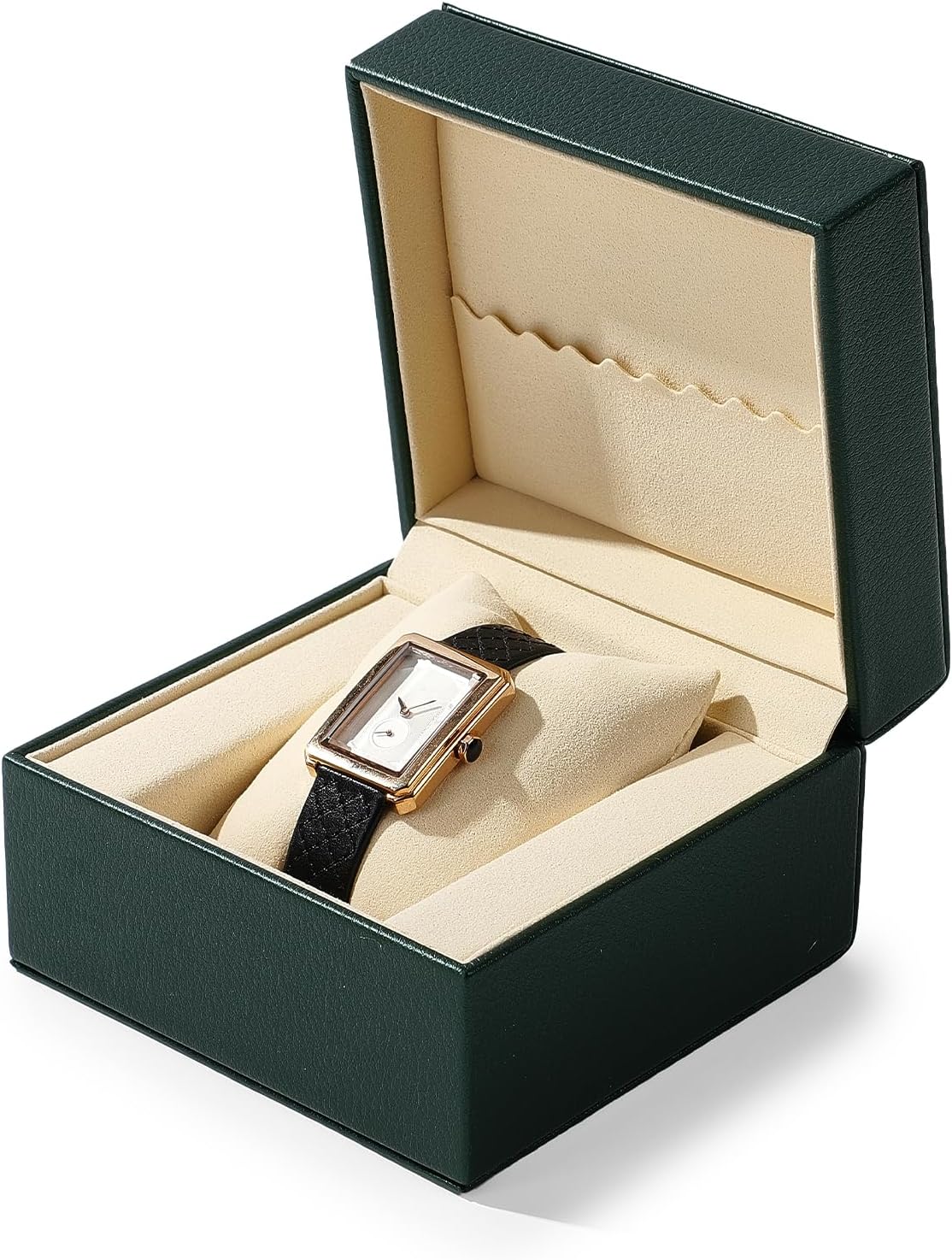 Single Watch Box, PU Leather Luxury Case for Gift & Storage Green | Premium Soft Microfiber Lining, Removable Watch Pillow, Sturdy Hinged Design, For Travel, Fits Most Standard Wristwatches - Image 5