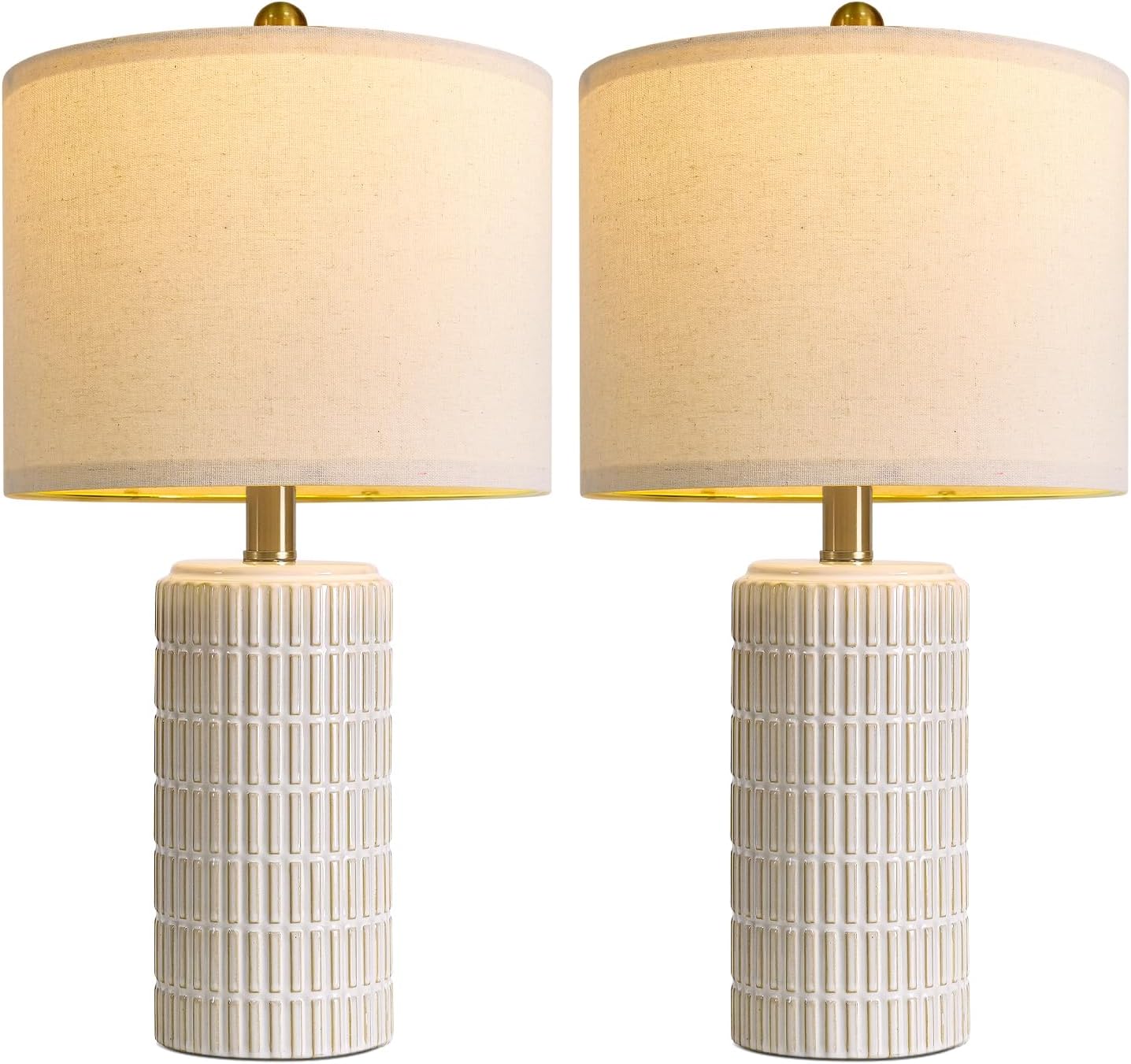 PoKat 20.75" Small Modern Ceramic Table Lamps Set of 2 for Bedroom, White Bedside Lamps for Night Stands, Farmhouse Desk Home Decor Gift Nightstand Table Lamps for Living Room End Table Beige - Image 9