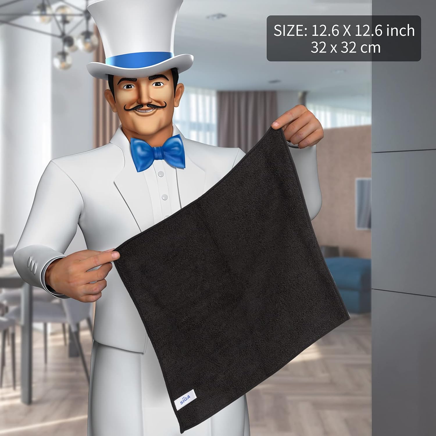 MR.SIGA Microfiber Cleaning Cloth, All-Purpose Microfiber Towels, Streak Free Cleaning Rags, Pack of 12, Black, Size 32 x 32 cm(12.6 x 12.6 inch) - Image 2