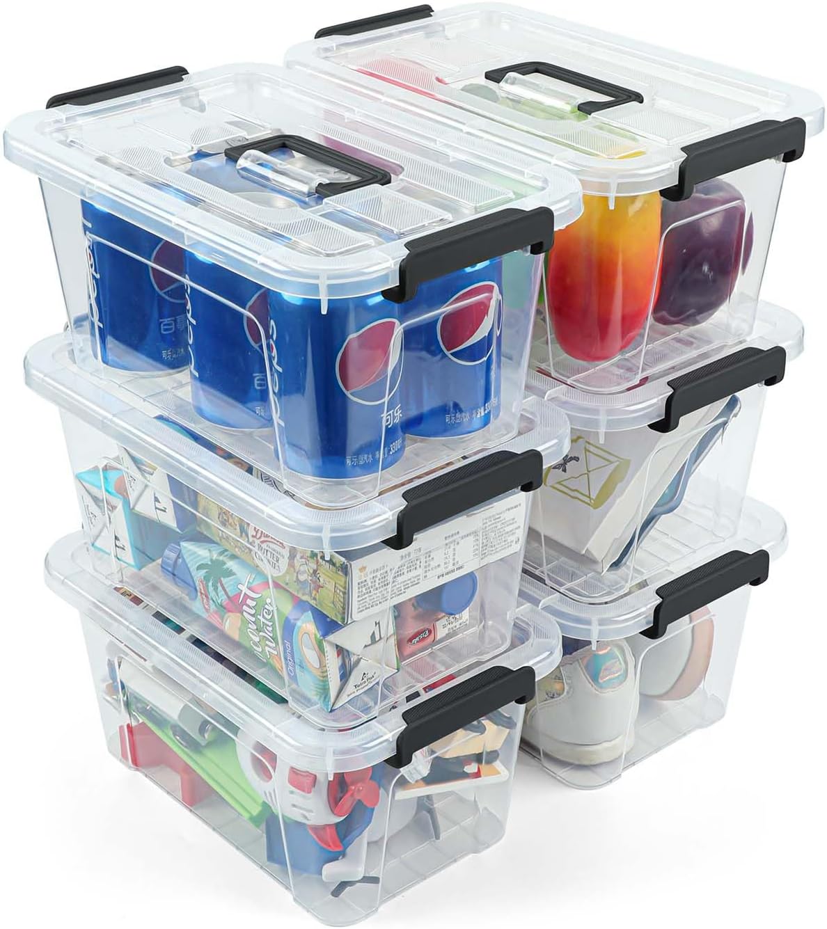 NUMIFUN 7Qt Plastic Storage Bins with Lids,6 Pack | Stackable organizing totes with buckle latches & handles.Dust-proof clear design for home office