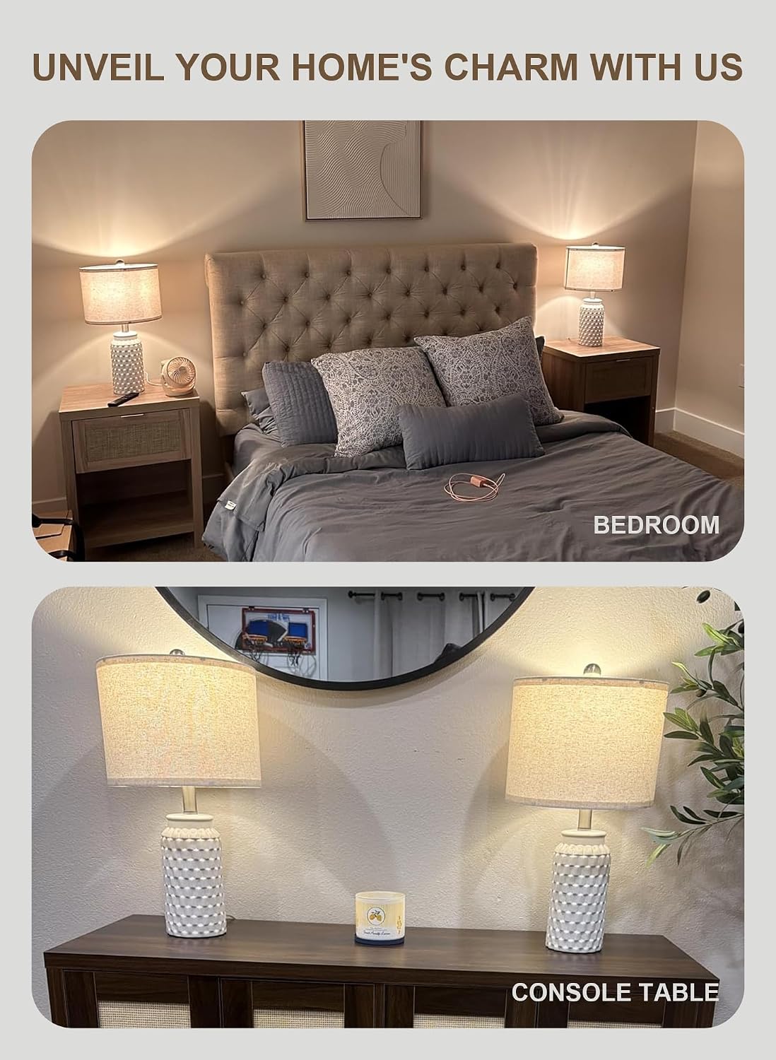 USumkky 20.5" White Modern Ceramic Bedside Lamps Set of 2, Small Table Lamp for Bedroom Decor Farmhouse Nightstand Lamp for Living Room Office - Image 2