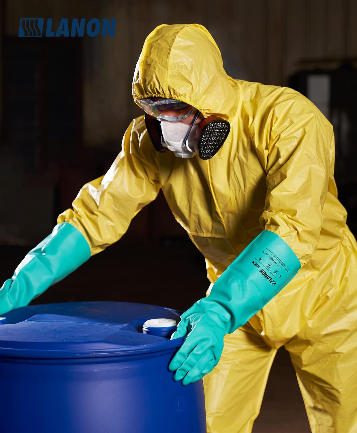 LANON Nitrile Chemical Resistant Gloves, Reusable Heavy Duty Safety Work Gloves, Acid, Alkali and Oil Protection, 18" Length, Non-Slip, Large - Image 6