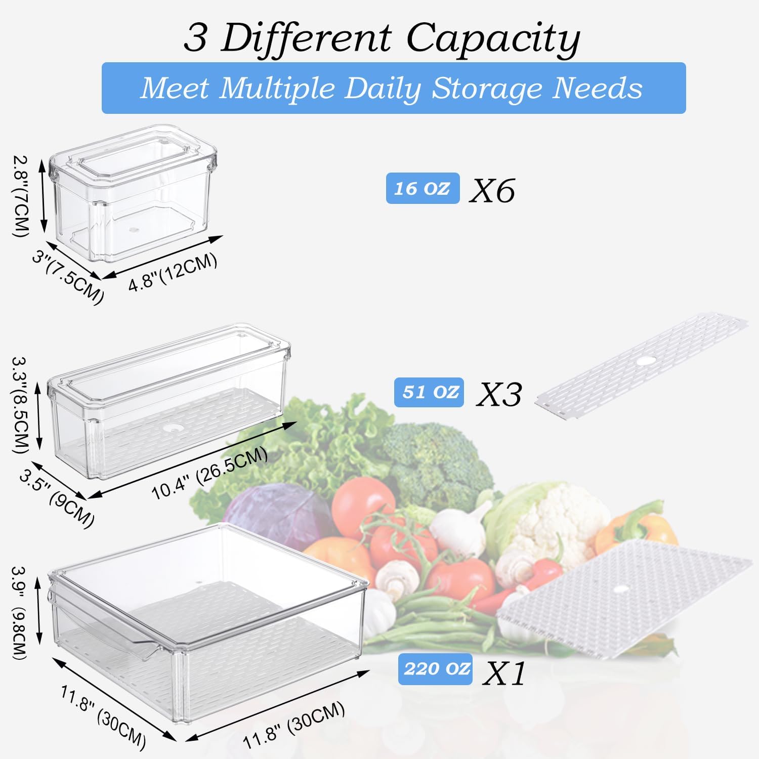 KUMD 10-Pack Clear Fridge Organizer Bins with Lids, Stackable Refrigerator Storage Containers, BPA-Free with Drain Tray & Anti-Slip Base for Fruits, Veggies, Drinks - Image 5