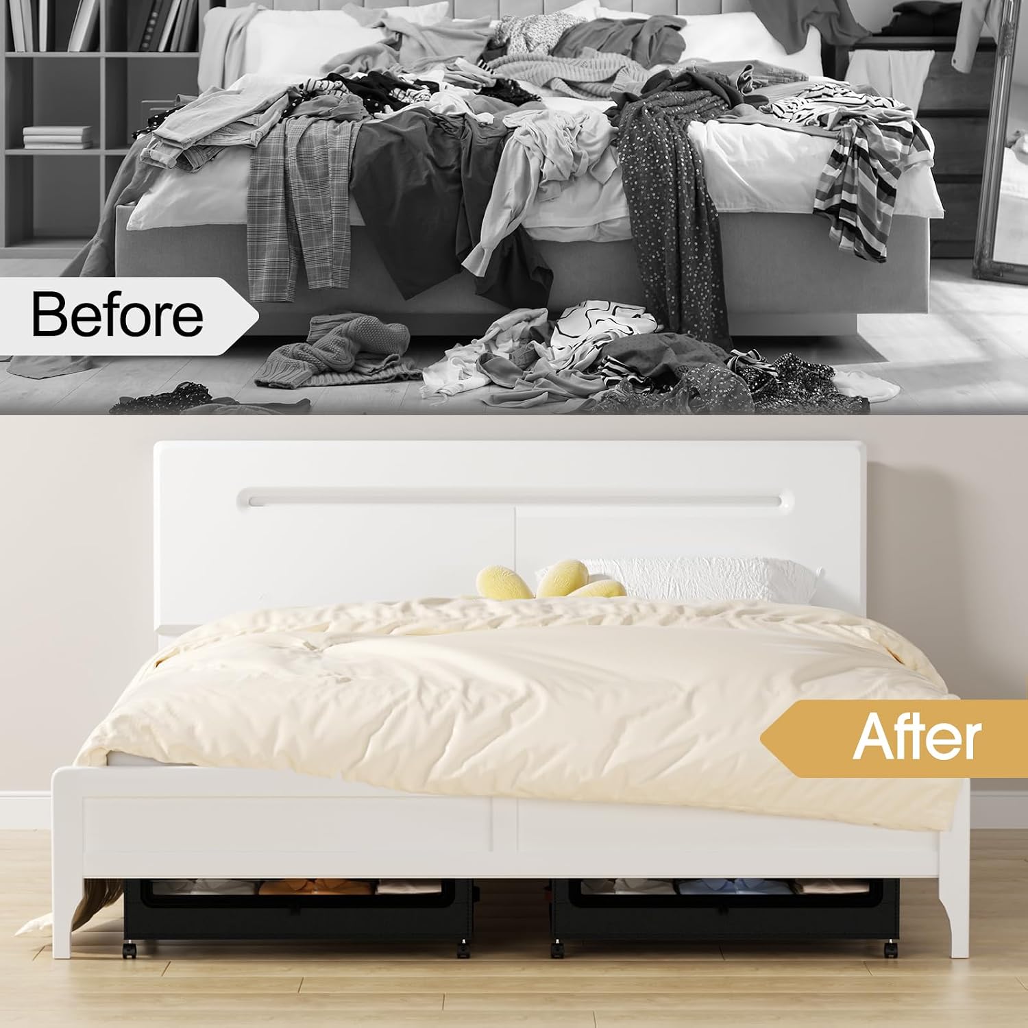 Yecaye Under Bed Storage with Wheels, 2 Pack Under the Bed Storage Containers with Lids & Label, XXL 60L Rolling Underbed Storage Drawers for Clothes, Blankets, Shoes, Black - Image 7