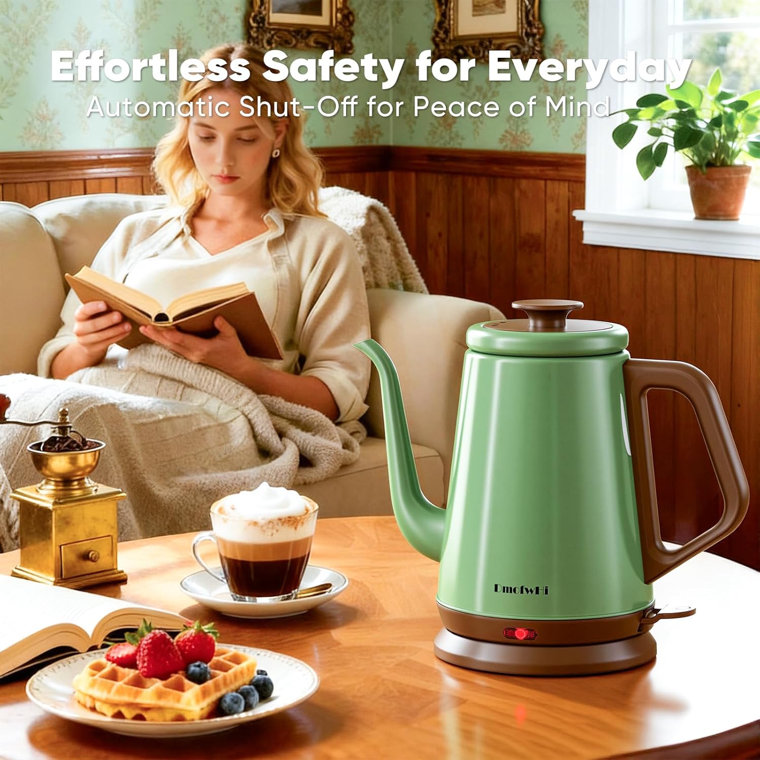 DmofwHi Gooseneck Electric Kettle(1.0L), 100% Stainless Steel BPA Free Classic Pour Over Coffee Kettle | Tea Kettle - Green - Image 5