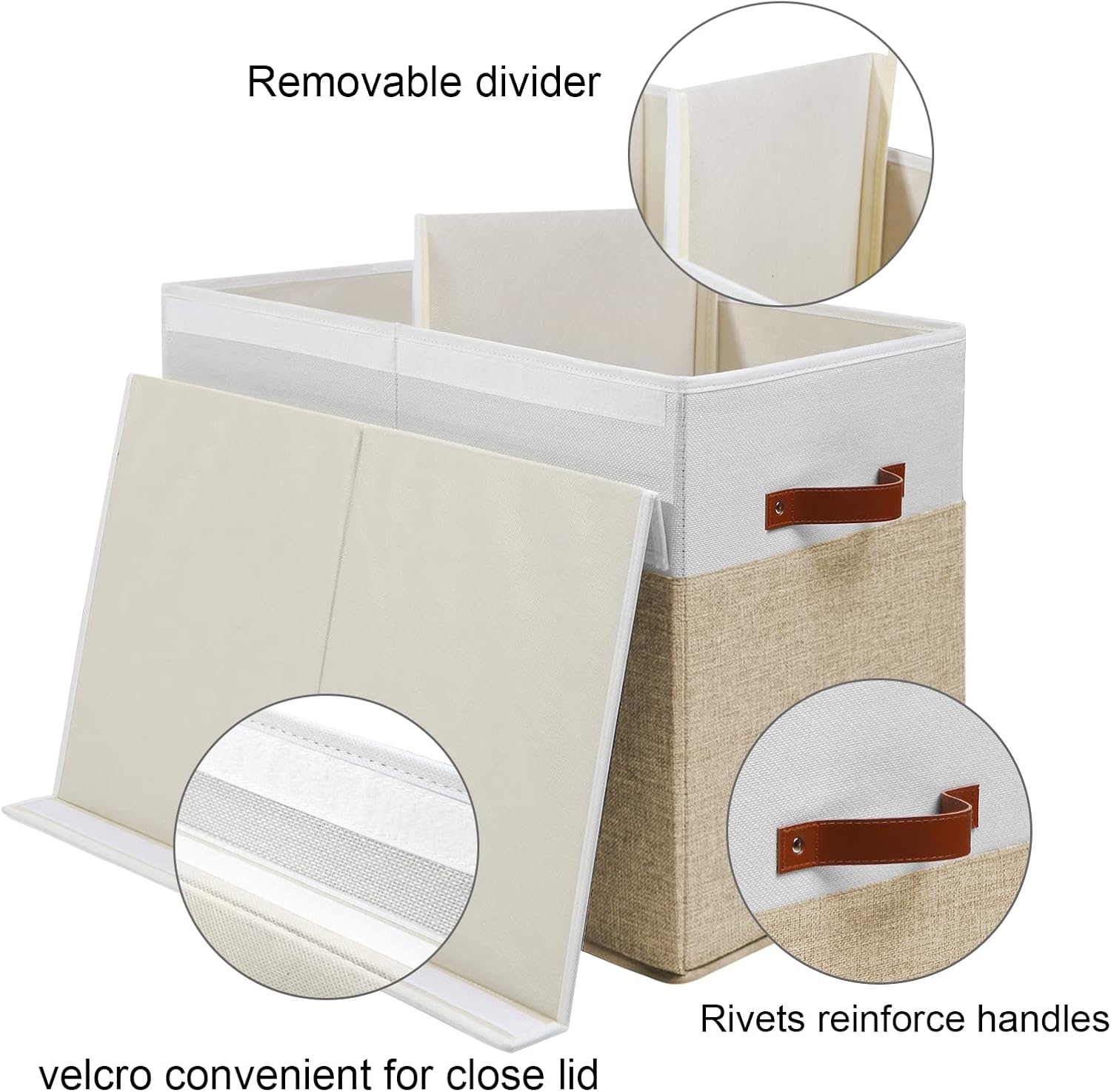 Gowee Large Toy Storage Box with Lid, Sturdy Toys Storage Chest Bin Organizer Basket with Dividers for Kids, Boys, Girls, Nursery, Closet, Bedroom, Playroom 25"x13" x16" (Beige and White) - Image 5