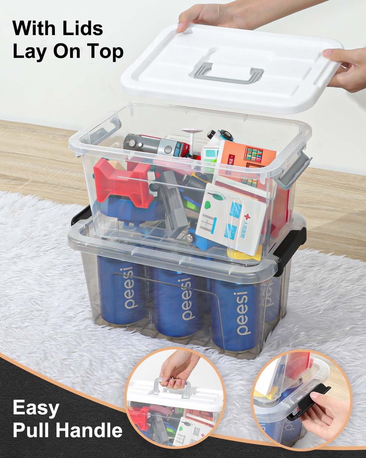 NUMIFUN 7Qt Plastic Storage Bins with Lids,6 Pack | Stackable organizing totes with buckle latches & handles.Dust-proof clear design for home office - Image 5
