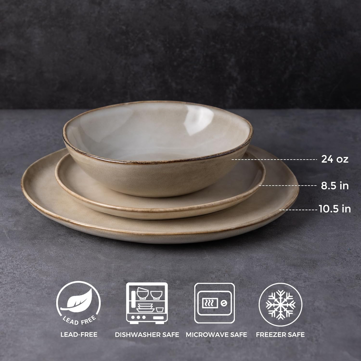 AmorArc Ceramic Dinnerware Sets,Handmade Reactive Glaze Stoneware Plates and Bowls Sets,Highly Scratch Resistant | Dishwasher & Microwave Safe Dishes Set,Service for 8 (24pc) - Image 2