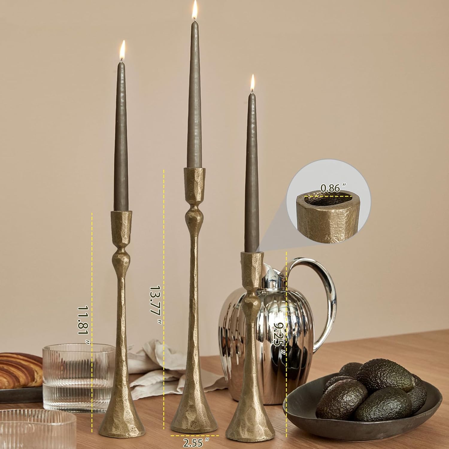 Vintage Cast Iron Taper Candle Holder - Set of 3 Decorative Candle Stand, Candlestick Holder for Wedding, Dinning, Party (Antique Brass) - Image 2