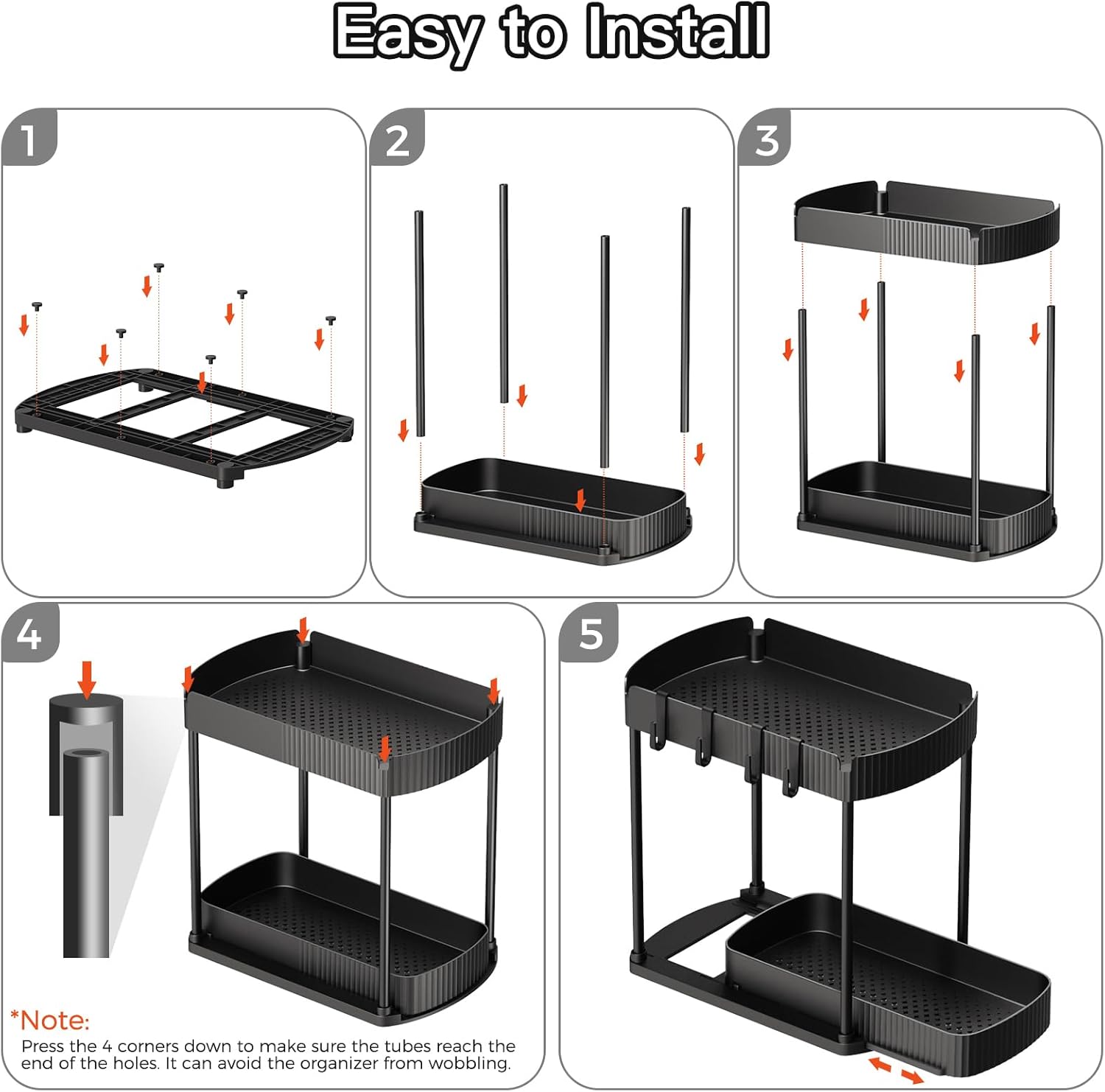 Ukeetap Multi-Purpose Pull-Out Storage Organizers, Under Sink/Cabinet Organizers and Storage for Bathroom & Kitchen, Black, 12.8 Inches, 2 Packs - Image 7