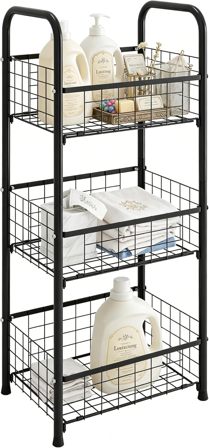 PROXRACER 3-Tier FreeStanding Open Shelf,Bathroom Organizer Shelves Unit with Adjustable Feet, Metal Steel Storage Tower Organizer Rack Basket Cart for Bathroom, Living Room, Balcony, Kitchen - Image 6