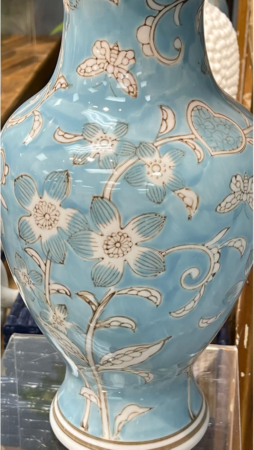 Galt International Light Blue and White Flower & Heart Chinoiserie Ceramic Vase 14"- Hand Painted Antique Style Porcelain Flower Bottle Fishtail Porcelain Chinese Vase for Home Decor Centerpiece - Image 6