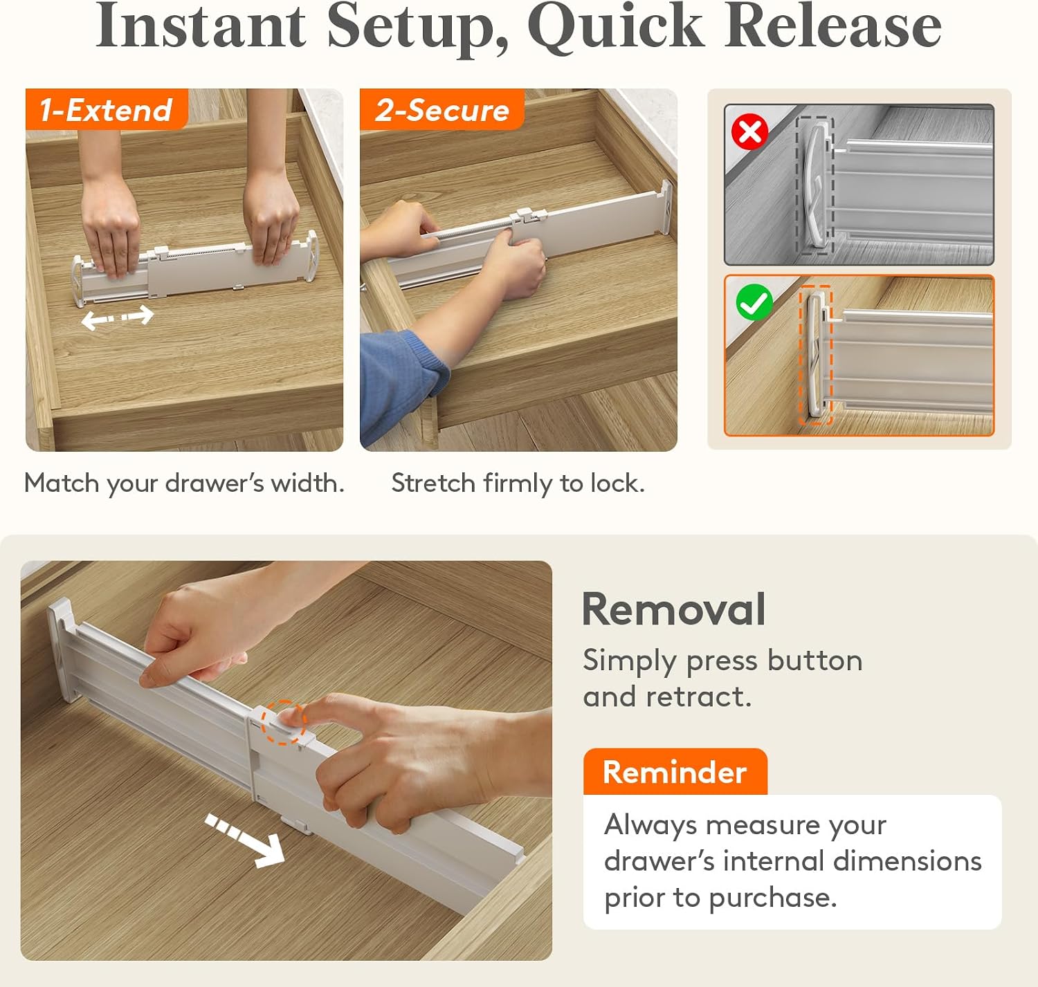 Lifewit Drawer Dividers for Clothes, 3.2" High 10.5"-16.5" Expandable Dresser Drawer Organizers, Adjustable White Plastic Separators for Kitchen, Cabinet, Nursery, Socks & Underwear Storage, 4 Pack - Image 7