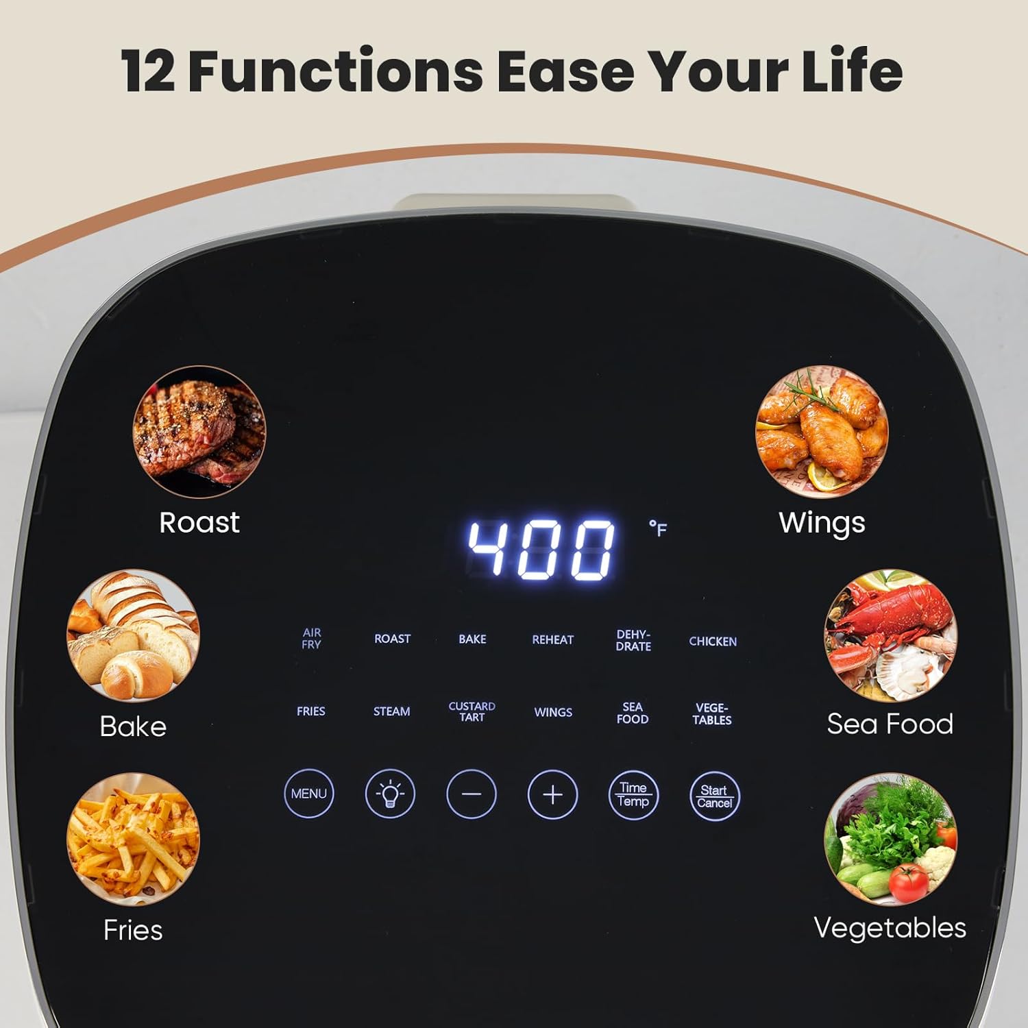 Air Fryer, 6QT Square Airfryer with Visual Window, 400°F Fast Heating Air Fryers Oven with Timer, Auto-Off, Non Toxic & Non Stick, Multiple 12 Modes for Roast, Bake, Dehydrate, Fry, Reheat - Image 8