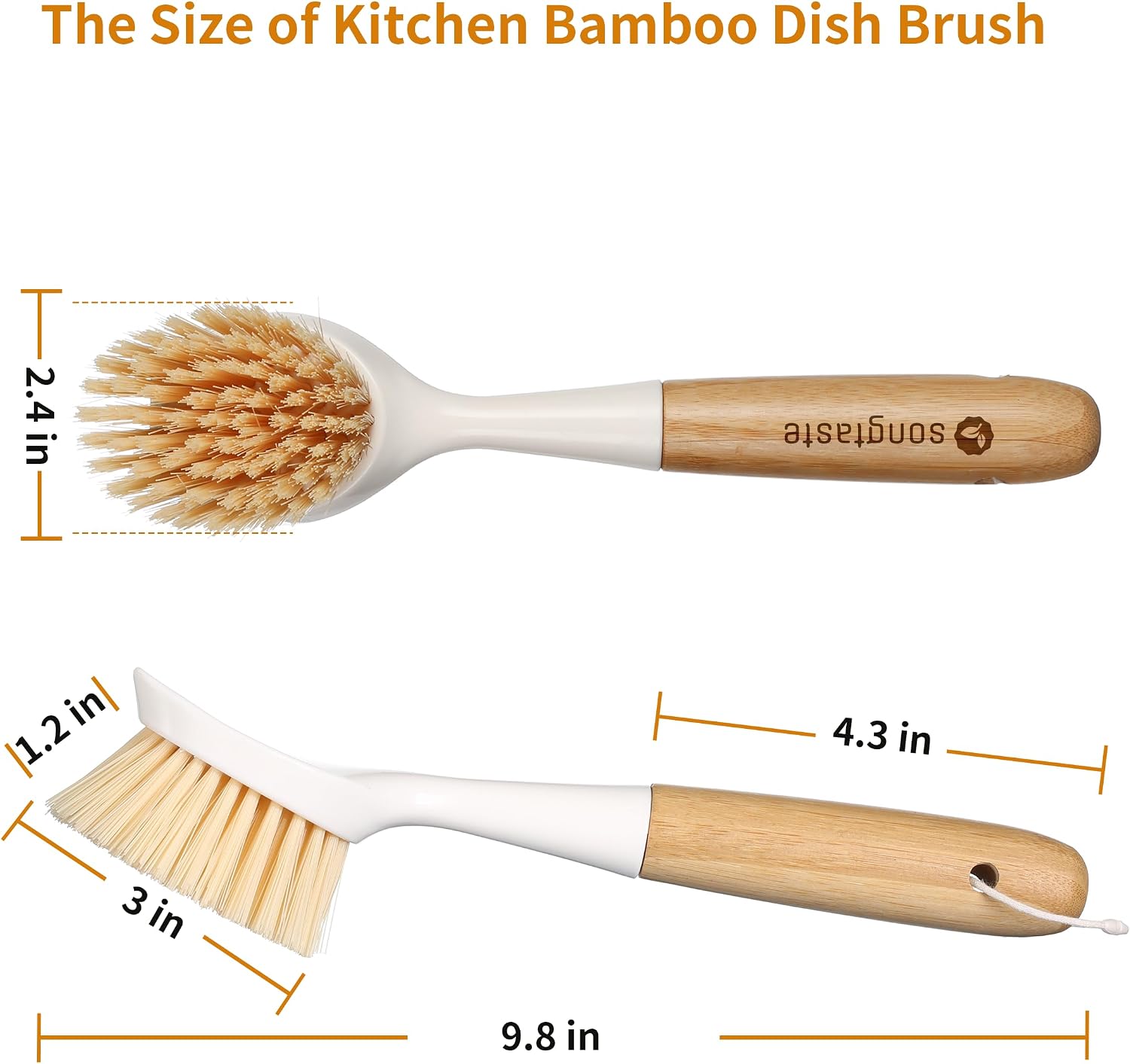 2 Pack Kitchen Dish Brush Bamboo Handle Dish Scrubber Built-in Scraper, Scrub Brush for Pans, Pots, Kitchen Sink Cleaning, Dishwashing and Cleaning Brushes are Perfect Cleaning Tools, White - Image 6