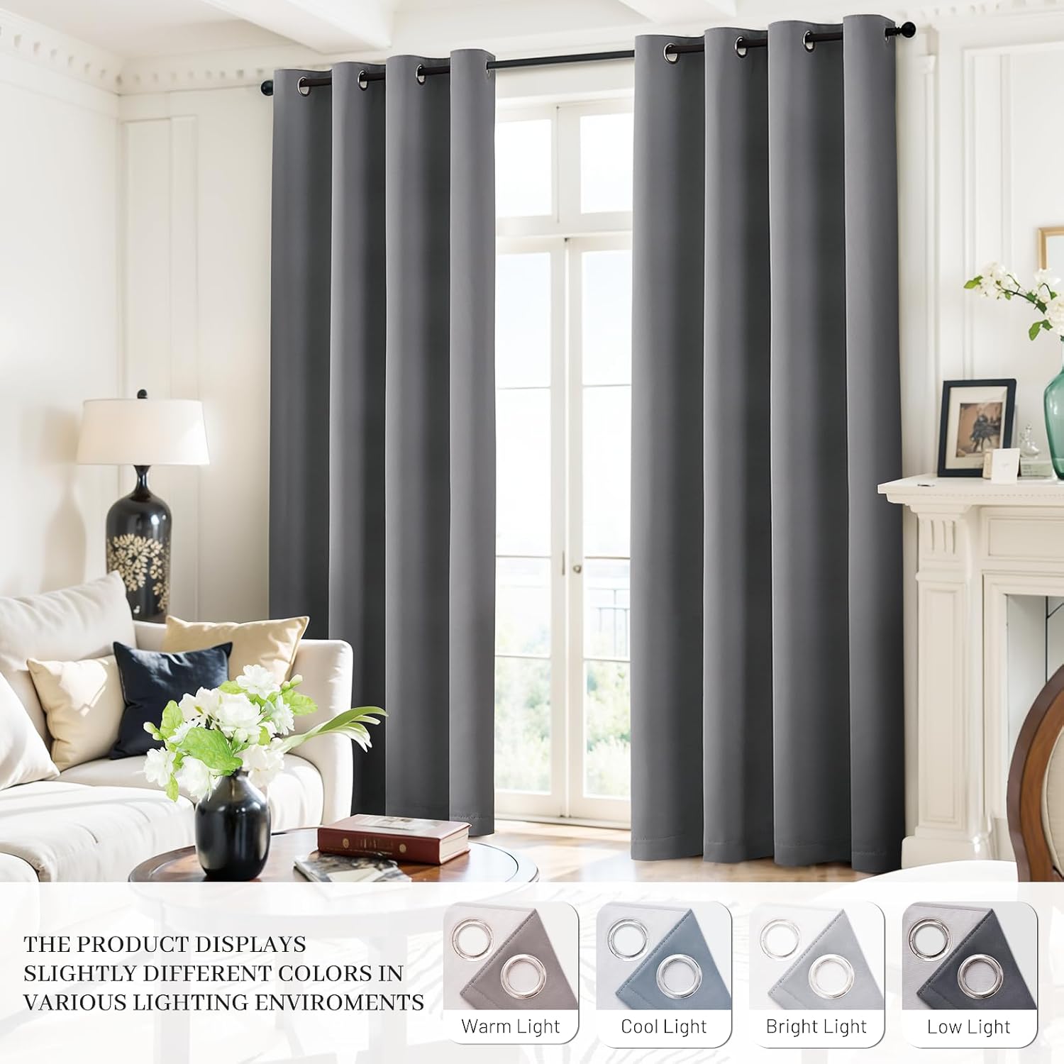 Yakamok Grey Room Darkening 100% Blackout Curtains Grommet Window Treatments with 2 Thick Layers-Gray Thermal Insulated Drapes Set of 2 Panels for Bedroom Living Room 52 Inches by 84 Inches Length - Image 8