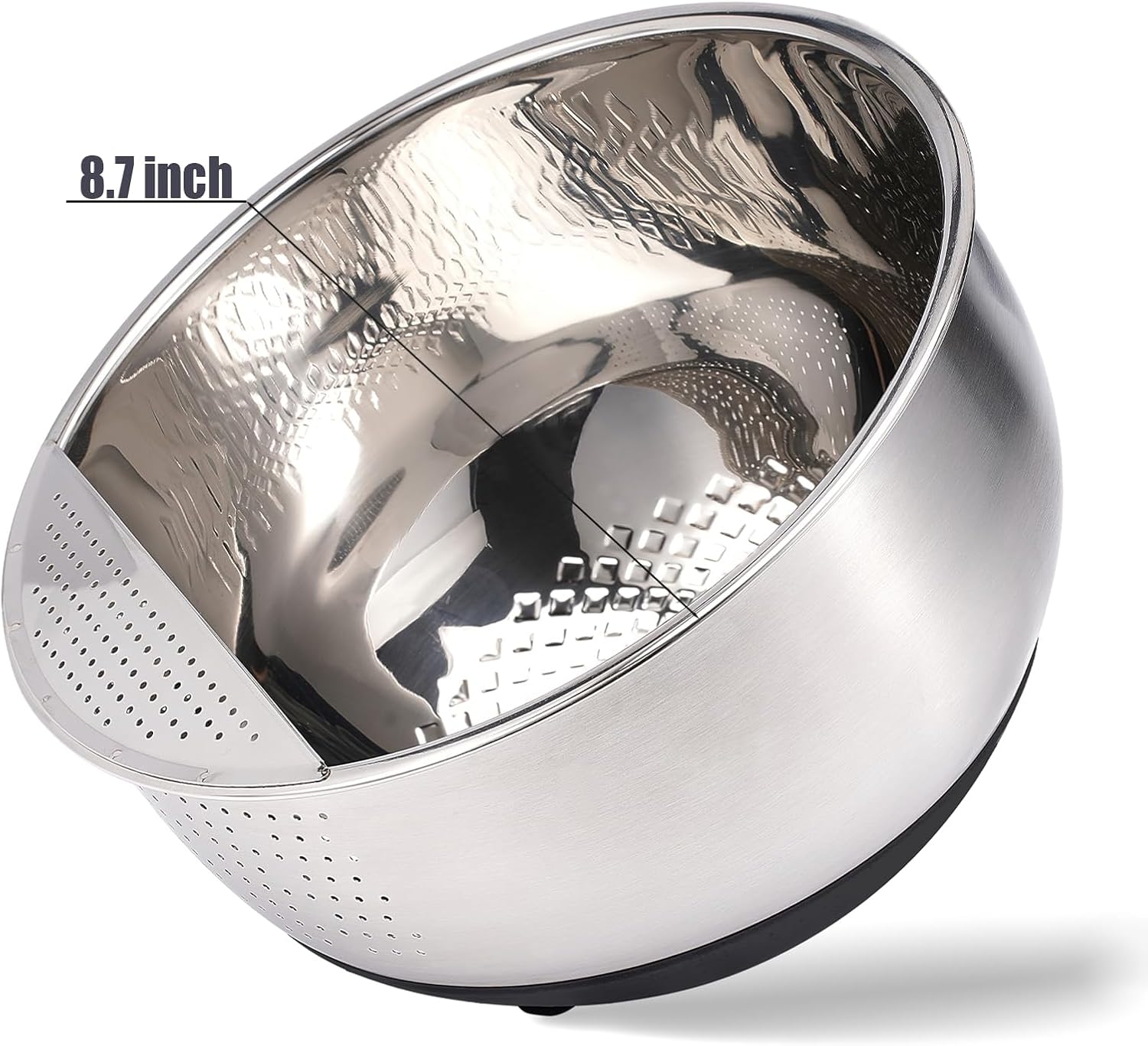 Rice Washer Strainer Bowl Quinoa Washing Bowl Stainless Steel Colander Versatile Side Drainers for Cleaning Rinsing Fruits, Vegetables, and Beans - Tilting Non-slip Silicone Bottom - Image 4