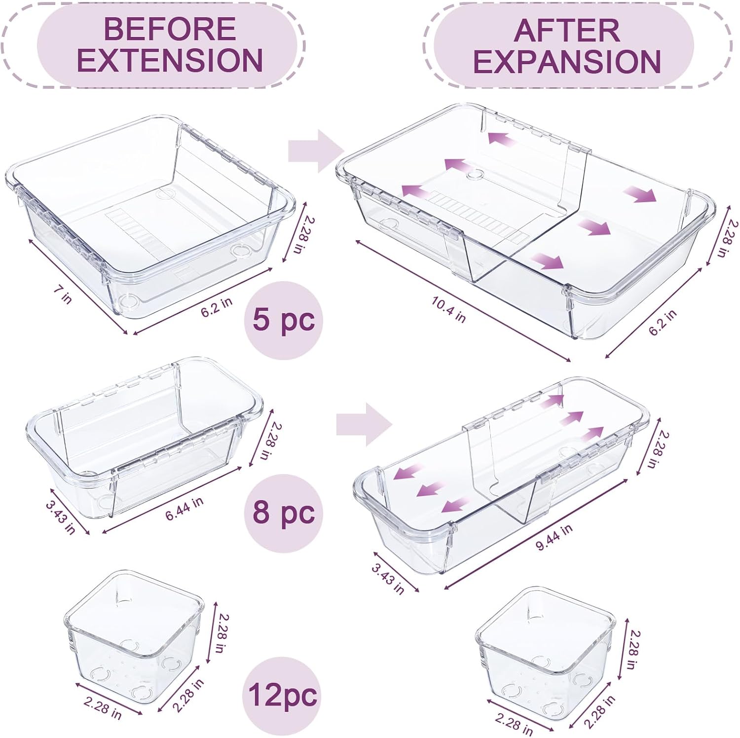 25 Pcs Clear Drawer Organizer, Adjustable Drawer Storage Box, 3-Size Desk Drawer Organizer, Acrylic Storage Bins for Makeup, Cosmetic, Kitchen Utensils, Bedroom Dressers Tool Organizer for Gadgets - Image 2