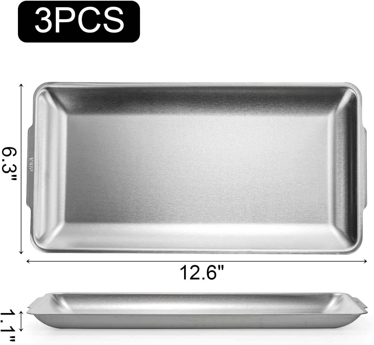 ZENFUN 3 Packs 304 Stainless Steel Serving Platters, Rectangle Metal Dinner Plates with Handles, Decorative Organizer Trays for BBQ, Dining, Party, Buffet, Appetizer Serving(12.6" x 6.3") - Image 2