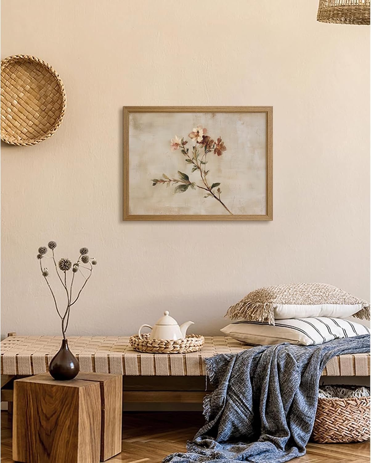 Vintage Botanical Wall Decor Wildflower Canvas Wall Art Floral Prints Farmhouse Poster Rustic Flower Pictures Retro Neutral Floral Artwork for Living Room Bedroom 8x10 Inch Framed - Image 6