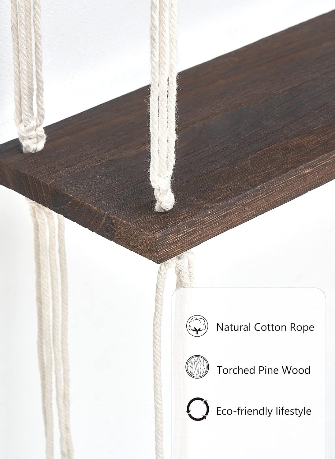 Mkono Macrame Wall Hanging Shelf 3 Tier Wood Floating Shelves with Cute Woven Rope Boho Room Decor Display Photos Plant Hanging Storage Shelves for Bathroom, Bedroom, Living Room, Nursery - Image 6