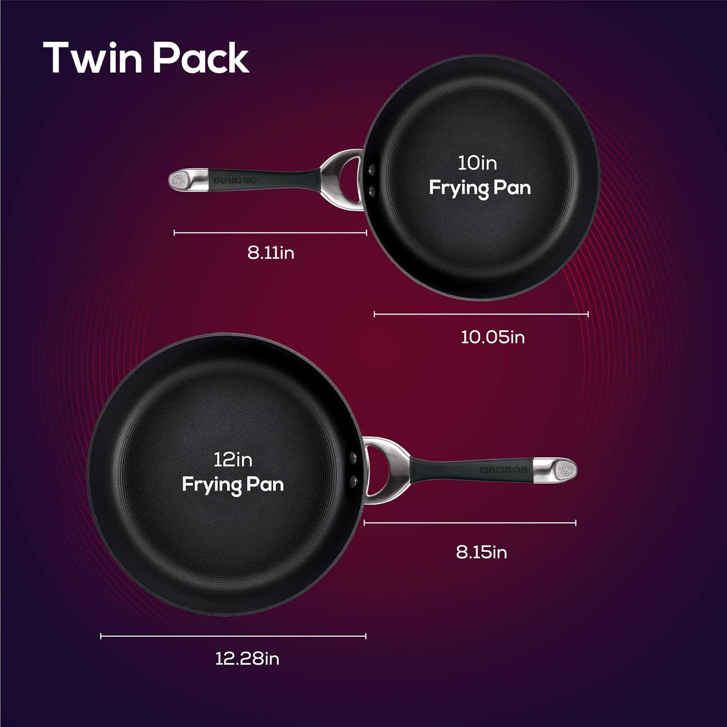 Circulon Symmetry Hard Anodized Nonstick Induction Frying Pan Twin Pack, 10-Inch and 12-Inch, Pan Sets for Cooking Nonstick, Black - Image 3