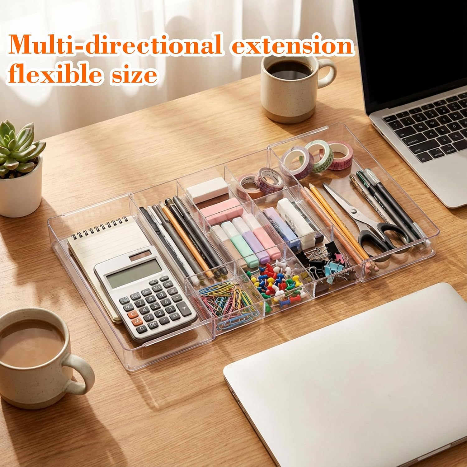 Briwooody 1 Pcs Large Expandable Acrylic Drawer Organizers, Grid Adjustable Drawer, Dividers Organizer for Desk, Makeup, Jewelry, Office, Kitchen Supplies (Clear,11 Compartments) - Image 3