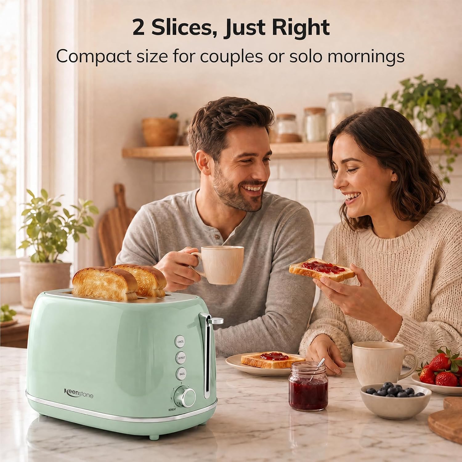 2 Slice Stainless Steel Toaster Retro with 6 Bread Shade Settings, Bagel, Cancel, Defrost Function, Extra Wide Slot, Removable Crumb Tray Green - Image 7