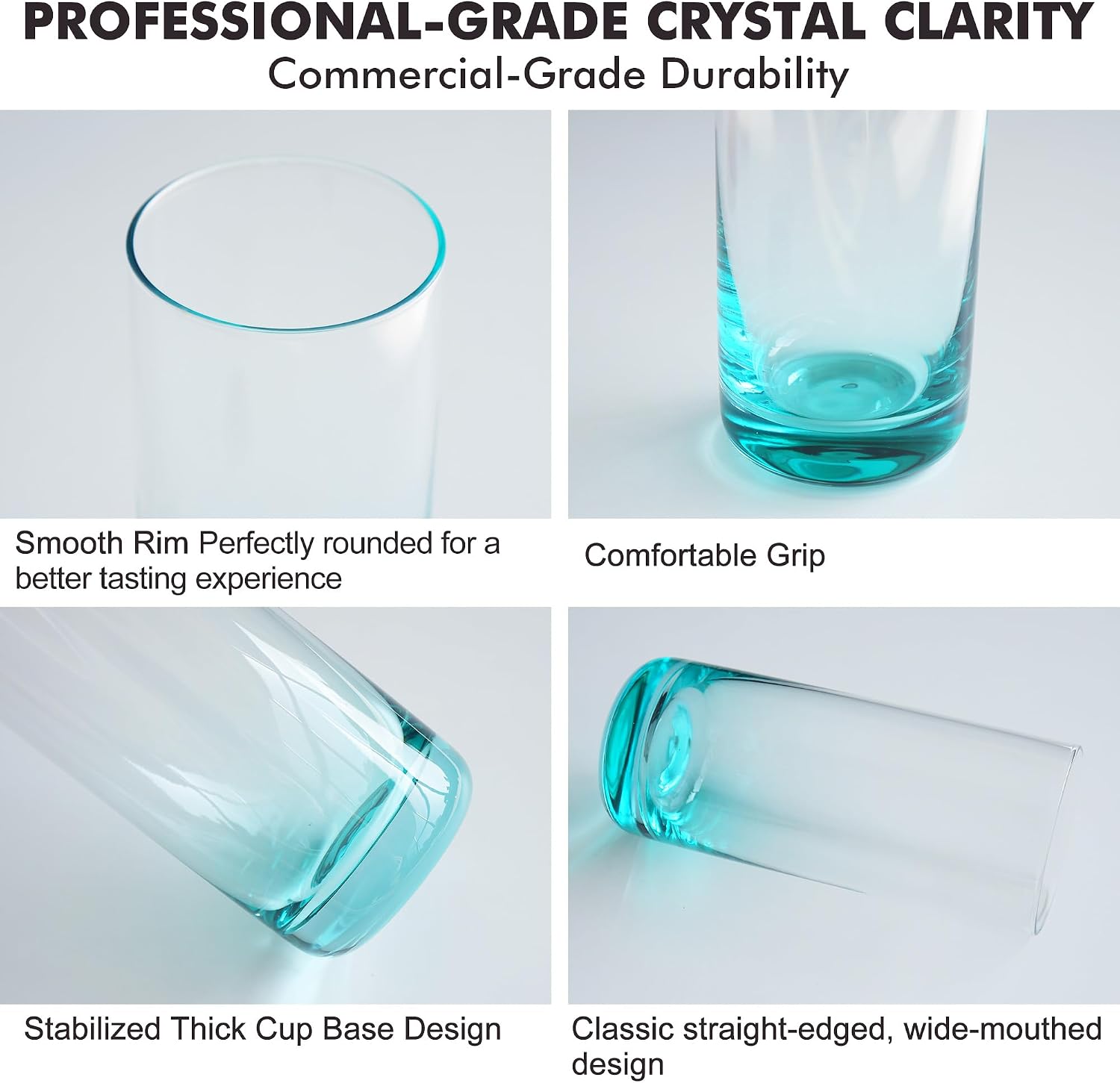 Colored Highball Glasses Set of 6,13oz Drinking Glass Cups for Mixed Drink Cocktail, Beer, Mojito, Water and Juice,Thick Tall Crystal Glassware for Kitchen, Restaurant, Home Bar and Parties - Image 3