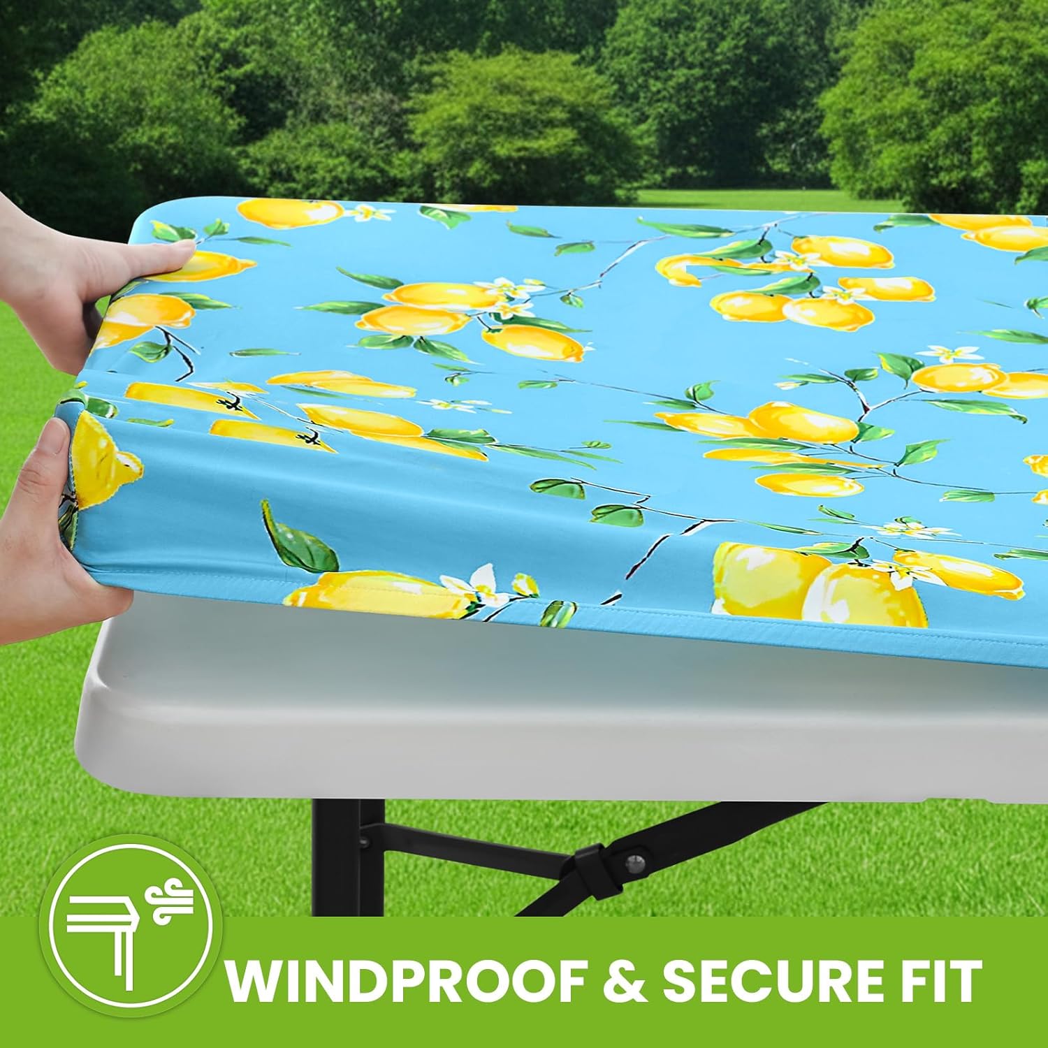 Smiry Spandex Fitted Tablecloth for 6 Foot Rectangle Tables, Washable Picnic Table Cover with Elastic, Stretch Reusable Table Cloth for Outdoor, Camping, Dining & Kitchen (Lemon, 30"x72") - Image 3