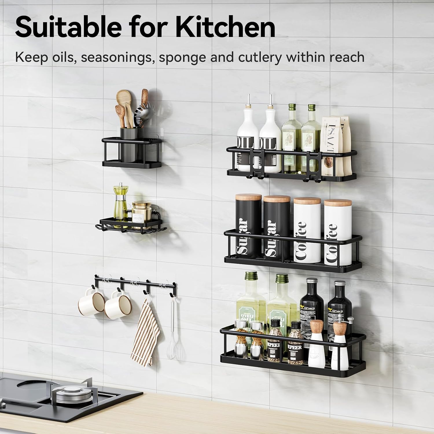 YASONIC Shower Caddy Adhesive, Rustproof Shower Organizer with Soap Holder, Large Capacity Shower Shelves for Inside Shower, No Drilling Bathroom Organizers and Storage for Home Decor 6 Pack Black - Image 7