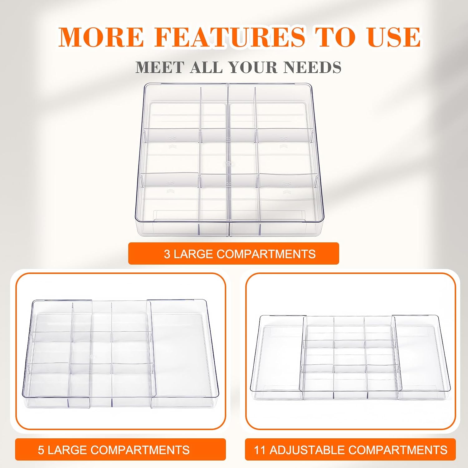 Briwooody 1 Pcs Large Expandable Acrylic Drawer Organizers, Grid Adjustable Drawer, Dividers Organizer for Desk, Makeup, Jewelry, Office, Kitchen Supplies (Clear,11 Compartments) - Image 4