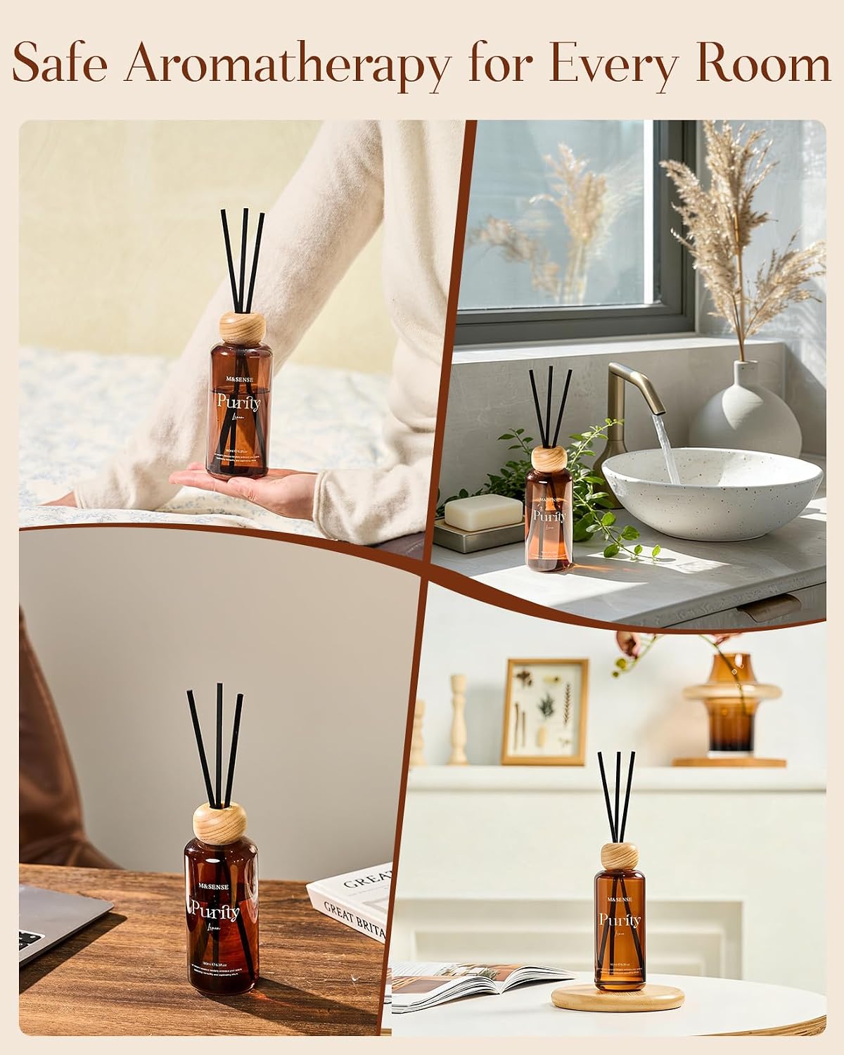 M&SENSE Sandalwood Vanilla Reed Diffuser: Upgraded Formula 6.3 fl oz Non-Toxic Aroma Set with Sticks, Long-Lasting Natural Essential Oil Gifts for Home, Bedroom - Image 6