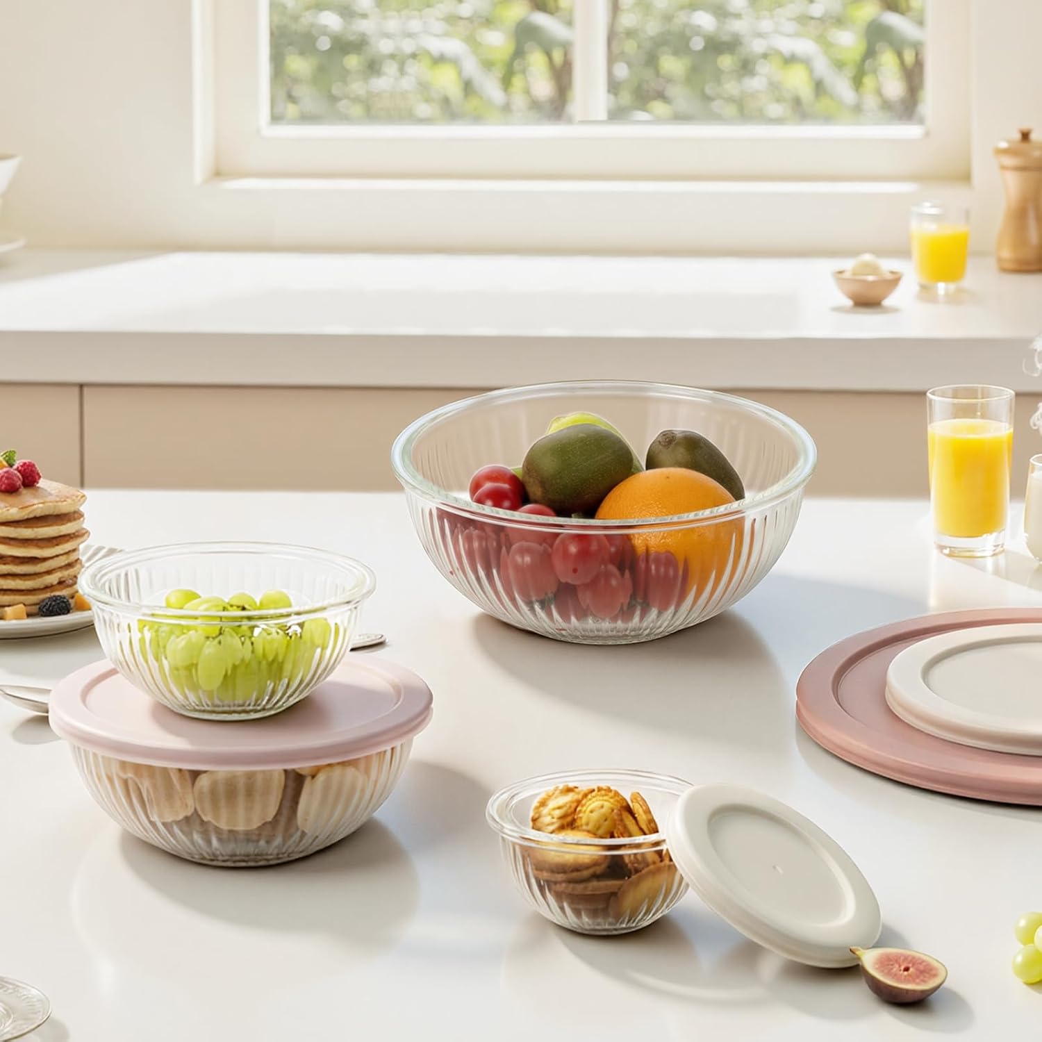Freshmage Glass Mixing Bowls with Lids Sets, 4 Packs Glass Bowls with Lids for Kitchen Baking, Meal Prepping and Salad, Bpa Free and Dishwasher Safe Serving Bowls, 0.2/0.5/1.1/2.1 - Image 6