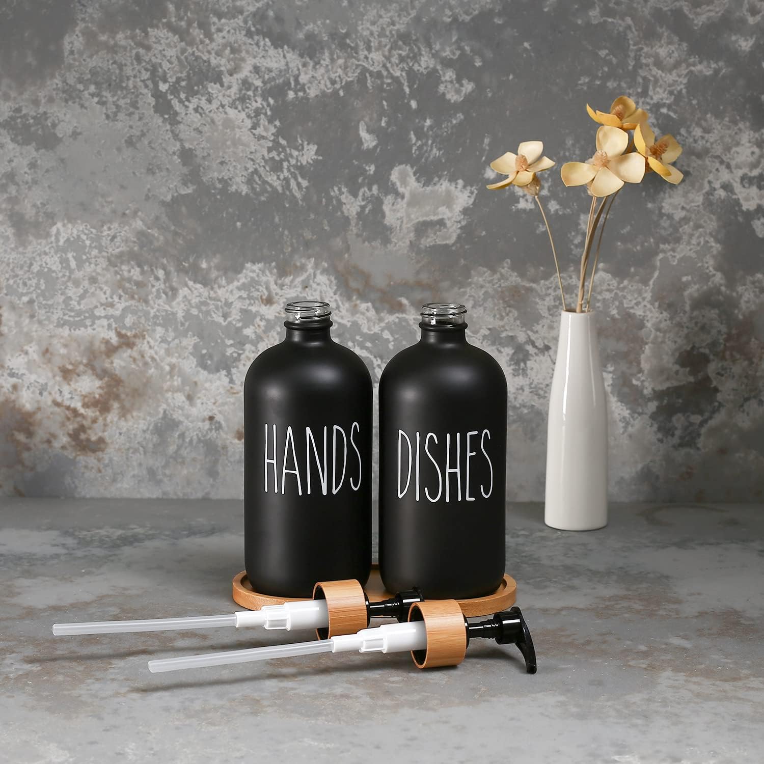 MOMEEMO Black Soap Dispenser Set, Contains Hand and Dish Soap Dispenser, Suitable for Kitchen Decor. (Black) - Image 4
