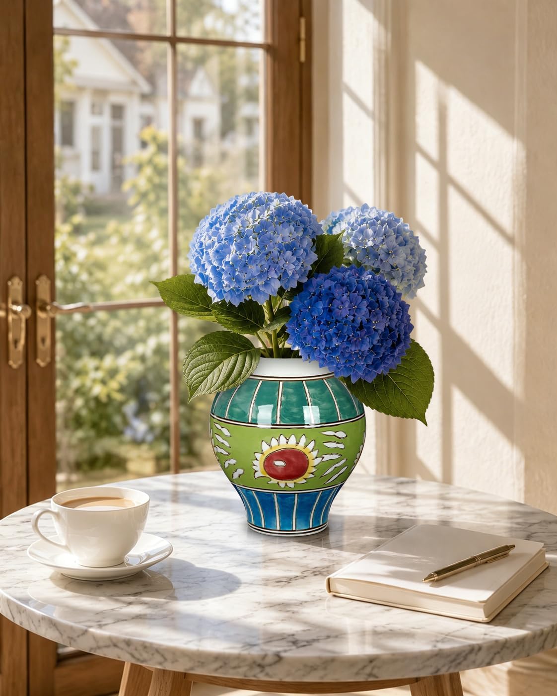 Hand Painted Ceramic Vase for Home Decor, 6.6" Colorful Floral Pottery Vase, Decorative Boho Farmhouse Flower Vase for Shelf Table Centerpiece, Artistic Glazed Ceramic Accent Décor - Image 4