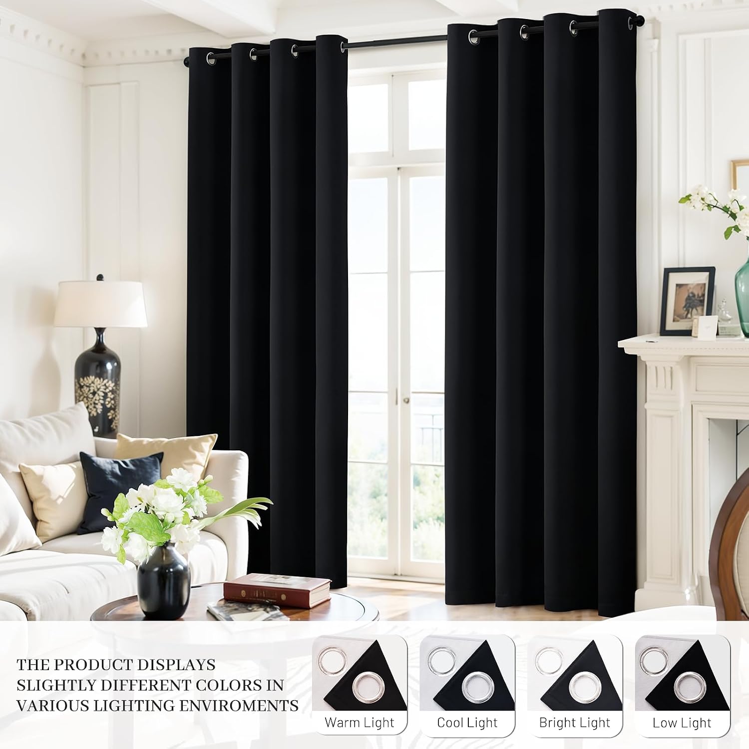 Yakamok 100% Blackout Curtains Black Room Darkening Thermal Insulated Window Curtain with 2 Thick Layers-Set of 2 Panels Grommet Top Drapes for Bedroom Living Room 52 Inches by 84 Inches Length - Image 8