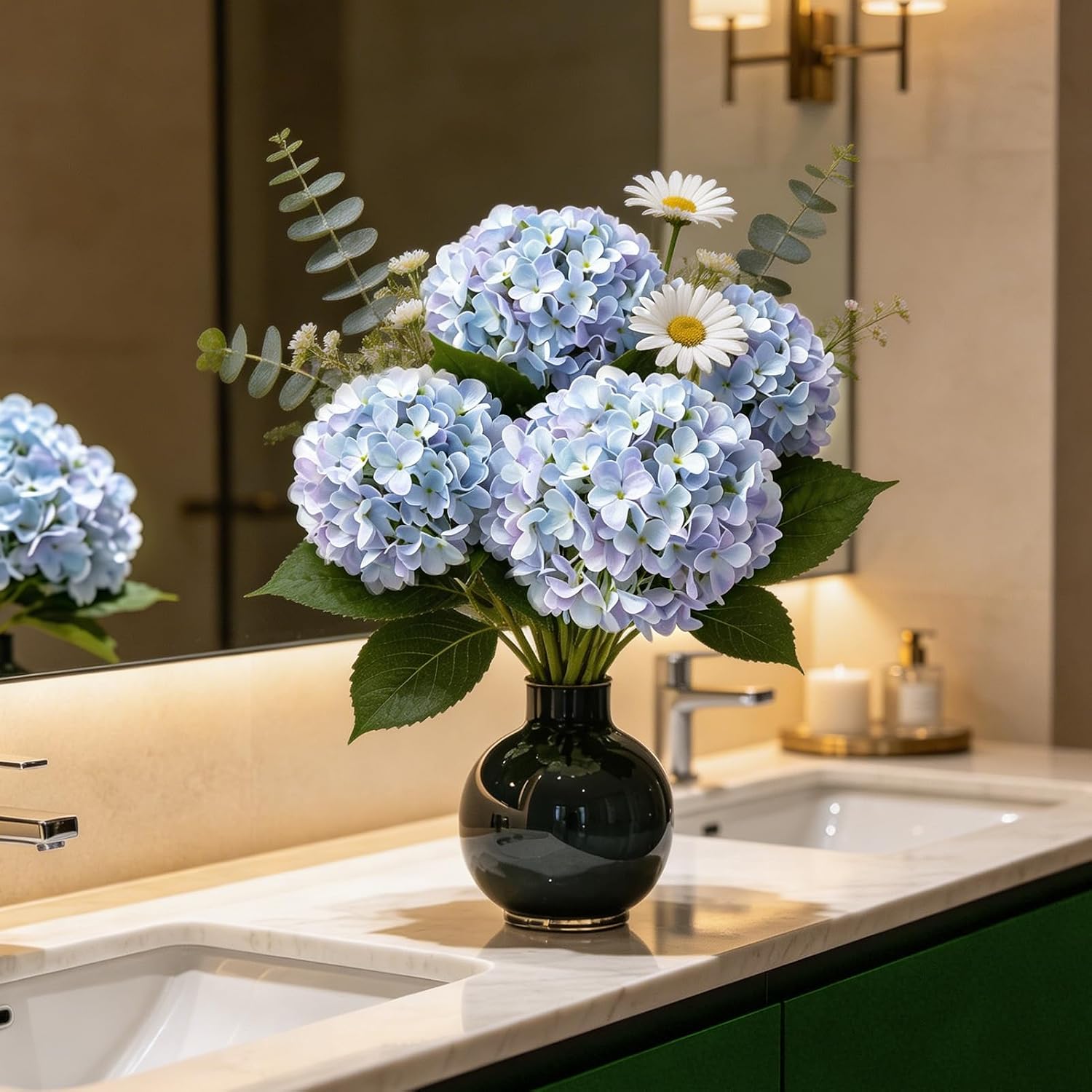26‘’ Real Touch Light Blue Silk Hydrangea Artificial Flowers, Large Lifelike Silk Flowers with Long Stems, Faux Plant for Wedding Bouquet Table Centerpieces Party Home Indoor(5PCS Single flower) - Image 6