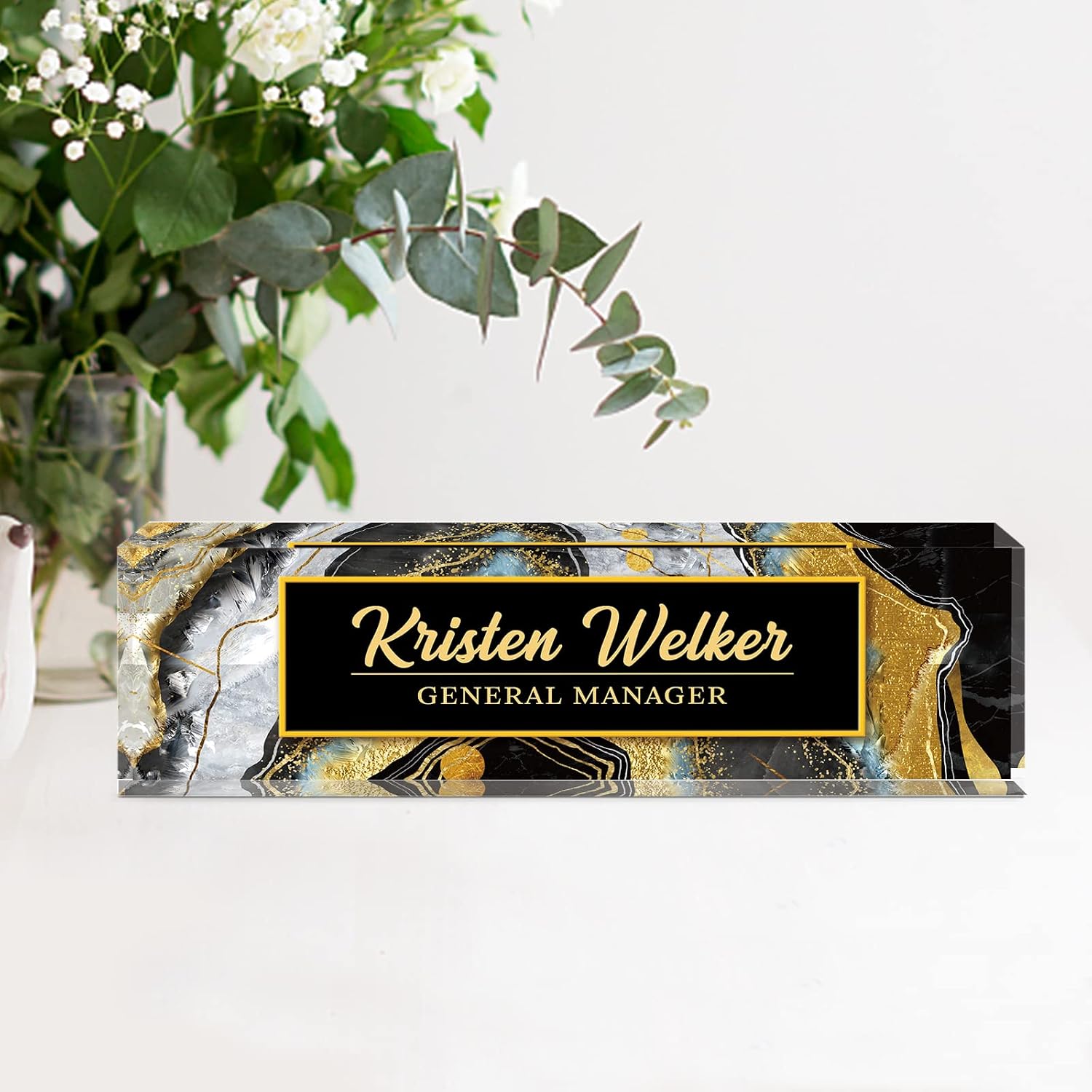 Personalized Name Plate, Custom Office Decor - Acrylic Desk Accessory, Office Gifts for Employees (Black Coast) - Image 4