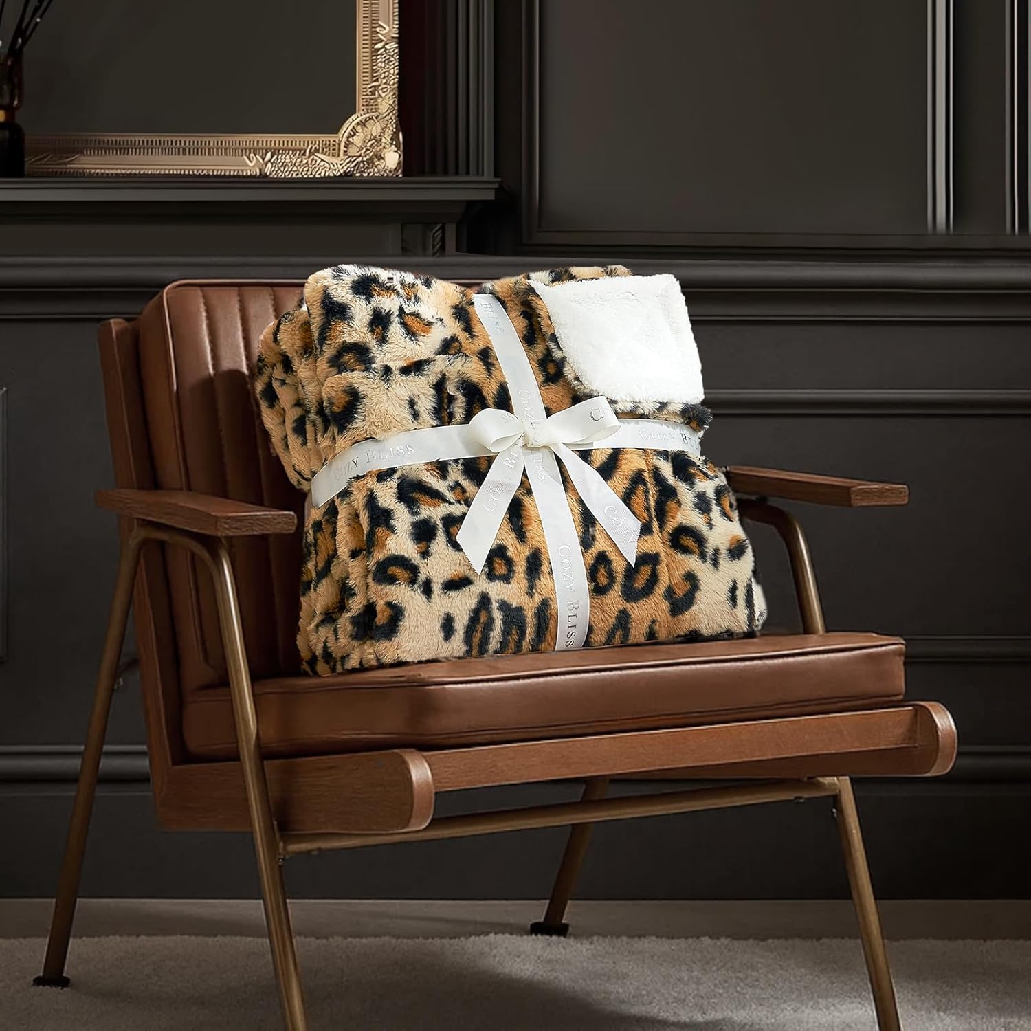 Cozy Bliss Luxury Faux Fur Throw Blanket Leopard Print, Non Shedding Double Sided Sherpa Blankets Super Soft Fluffy Thick Warm Throws Home Decor for Couch Bed Sofa Women,50"*60"Inches Brown Leopard - Image 3