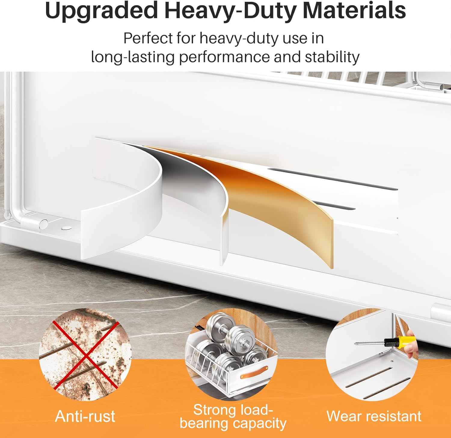 Pull out Cabinet Organizer,Heavy Duty Slide out Pantry Shelves Drawer Storage with Adhesive Nano Film,Sliding Mesh Cabinet Basket with Handle for Kitchen, Bathroom, Home, 11.8W" X 15.7"D X 6.2"H,White - Image 6