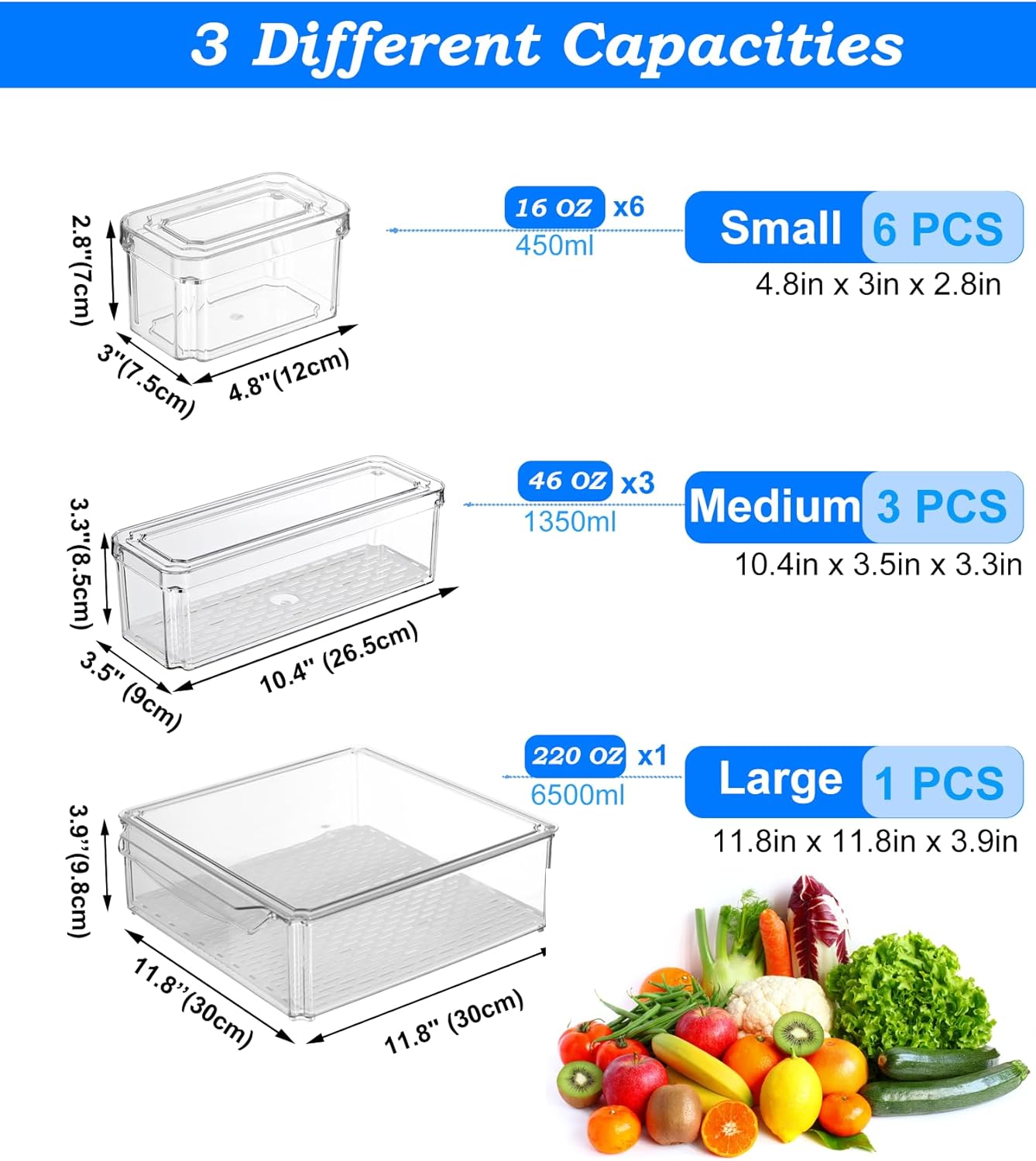 KUMD 10-Pack Clear Fridge Organizer Bins with Lids, Stackable Refrigerator Storage Containers, BPA-Free with Drain Tray & Anti-Slip Base for Fruits, Veggies, Drinks - Image 3